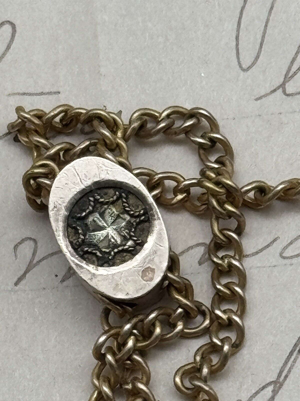 Antique Gold Filled Slider Necklace Chatelaine Watch Chain with Cameo Fob 24.5”