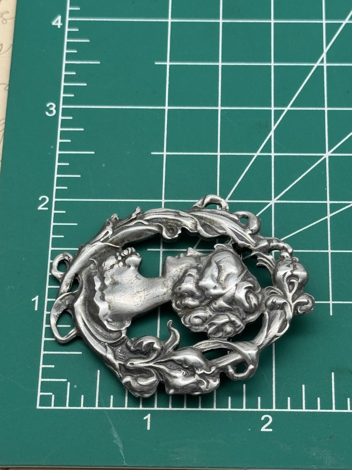 Art Nouveau Style Cameo Brooch Silvertone Metal