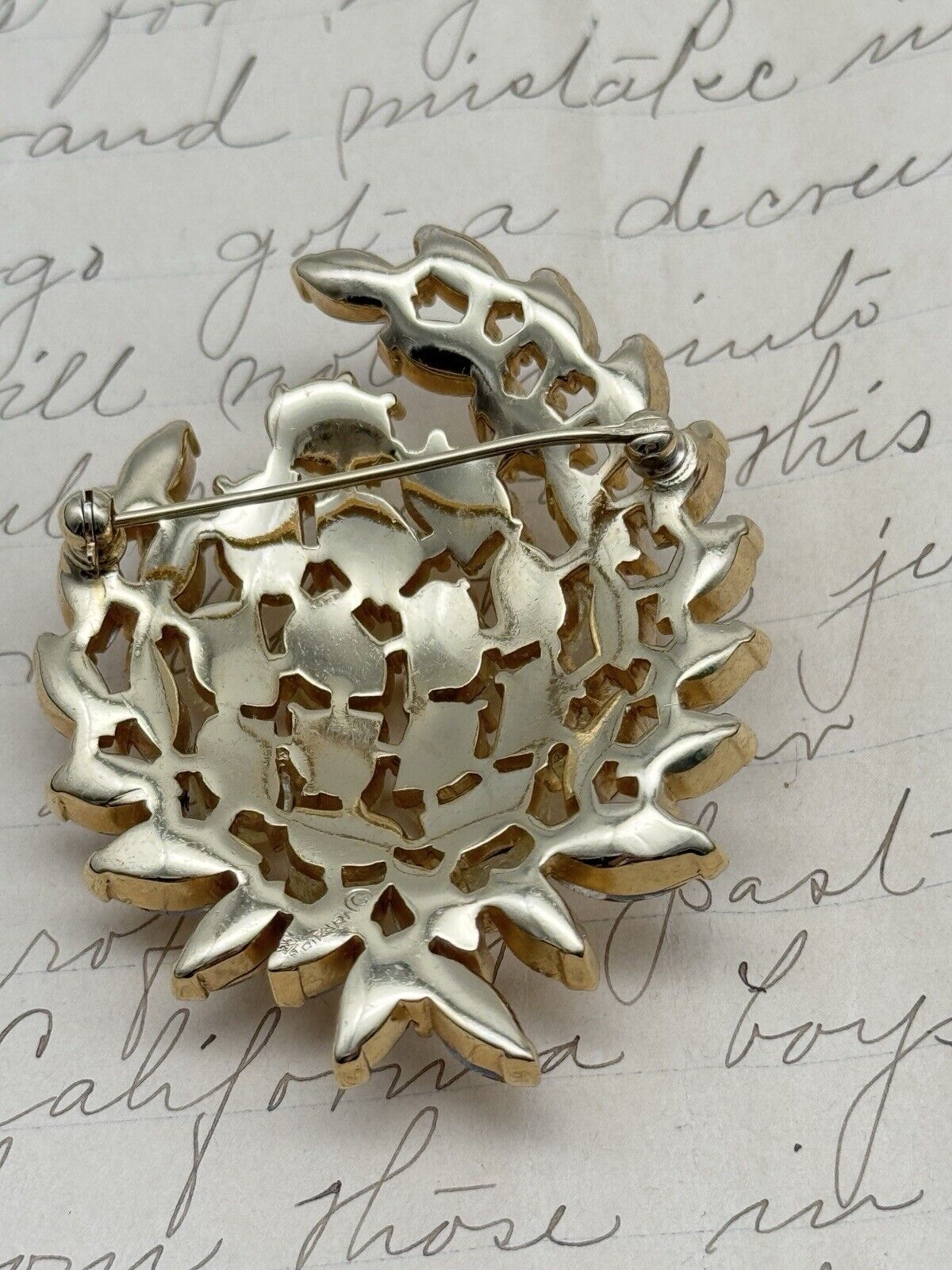 1950s CROWN TRIFARI Lavastone AB SIGNED Brooch Goldtone Etoile Collection RARE