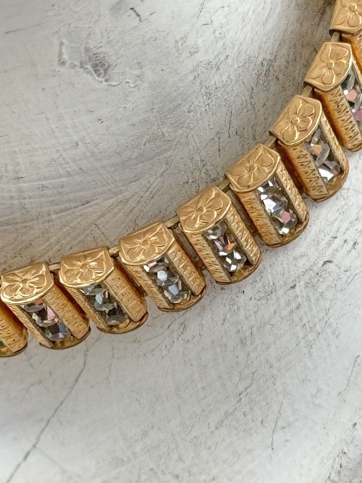 Vintage CATAMORE Gold Filled 12k Diamanté Jewelry Set Case Necklace & Bracelet