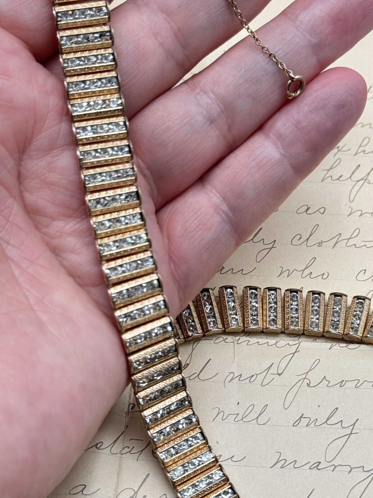 Vintage CATAMORE Gold Filled 12k Diamanté Jewelry Set Case Necklace & Bracelet