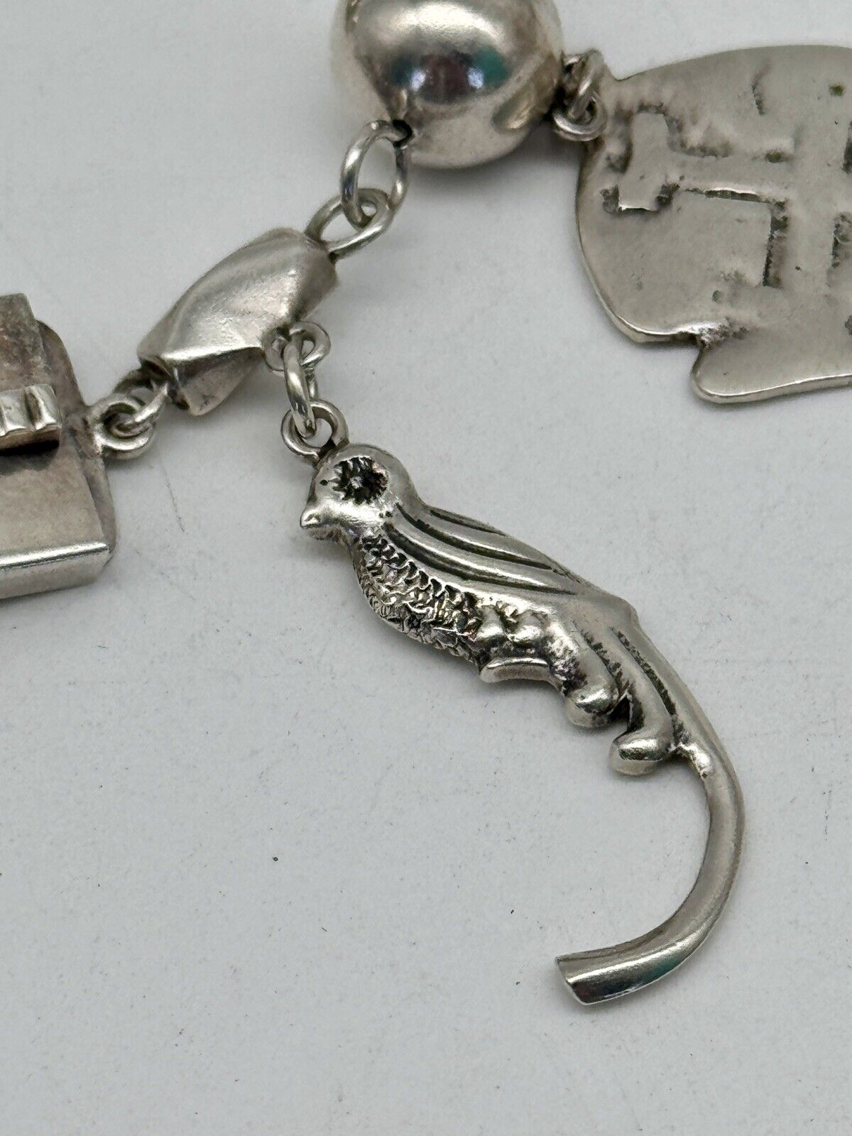 Vintage Mexico PARRA Sterling 9 Original Charms Heavy Link Bracelet 6.25+