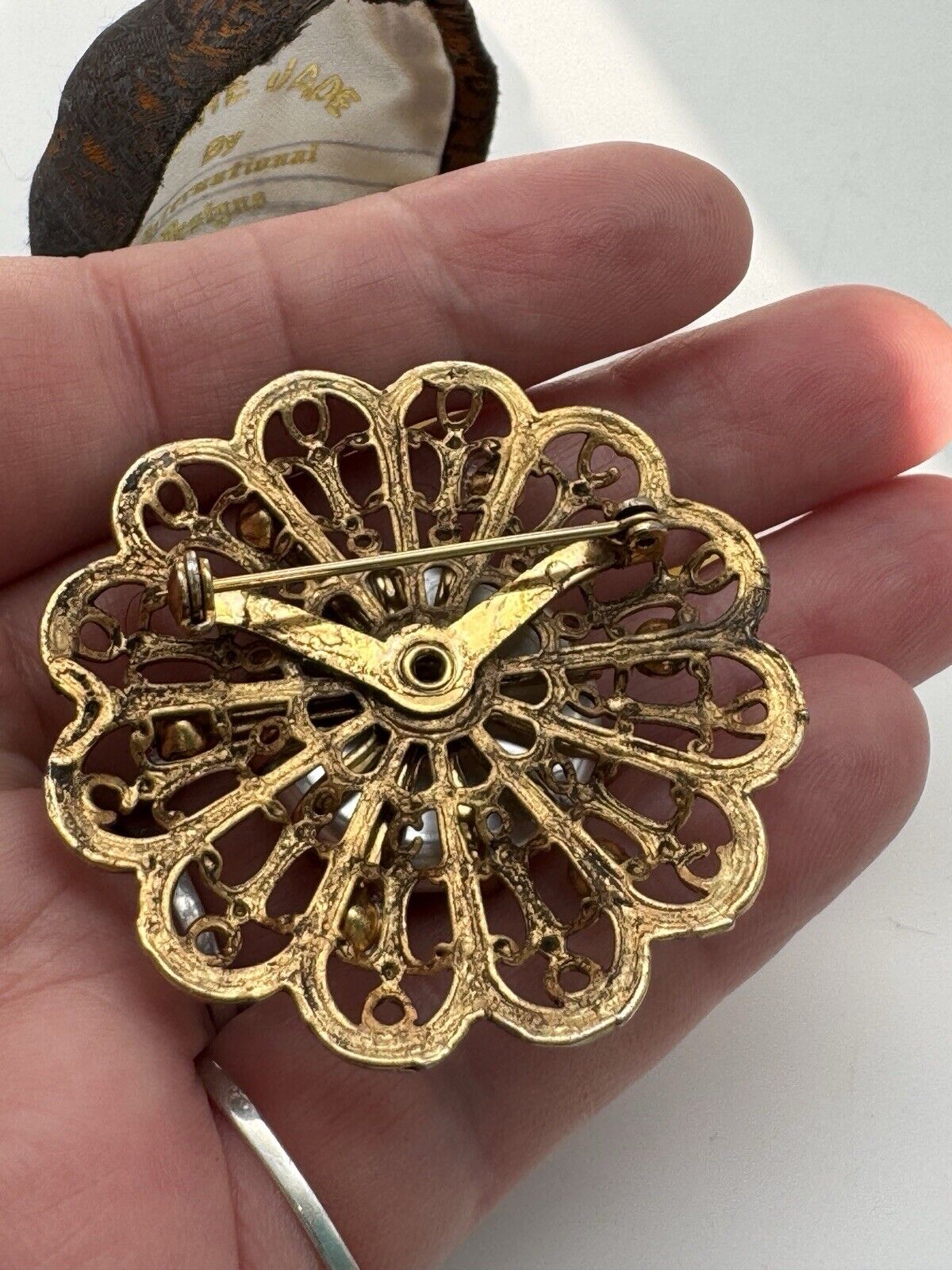 Vintage Faux Pearl Rhinestone Goldtone Brooch