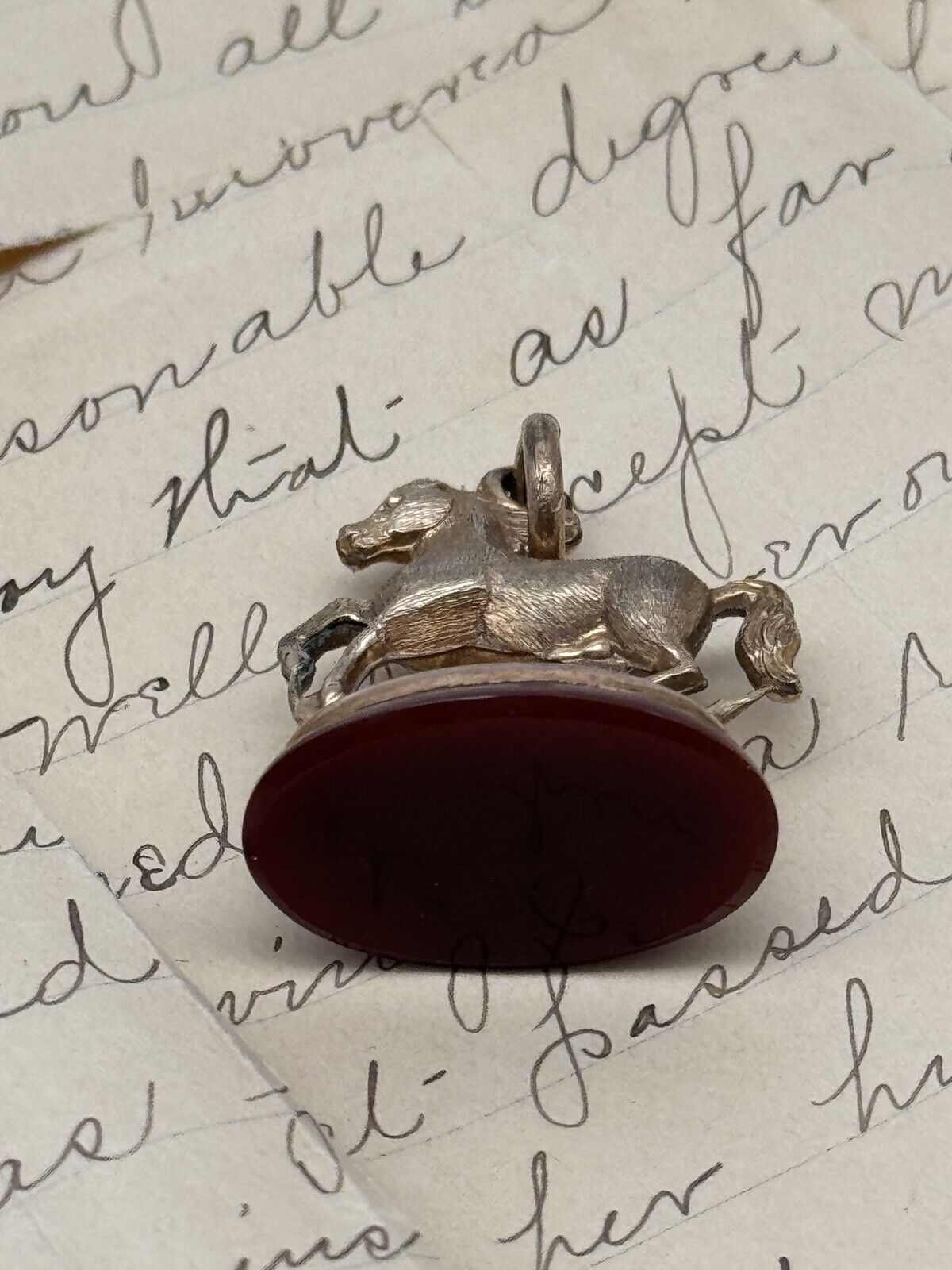 Antique Horse Watch Fob On Carnelian Base Victorian Rose Gold Filled