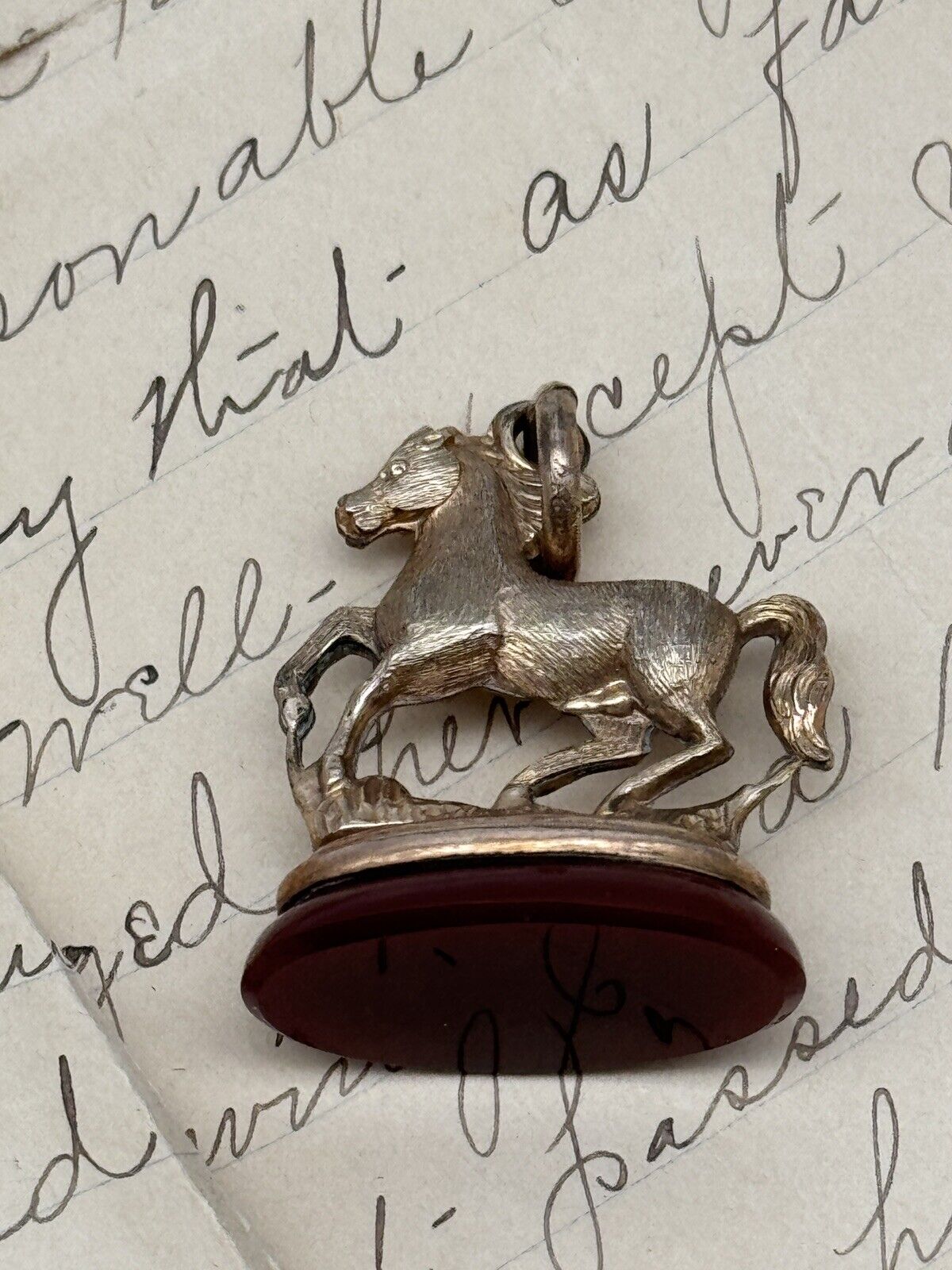 Antique Horse Watch Fob On Carnelian Base Victorian Rose Gold Filled