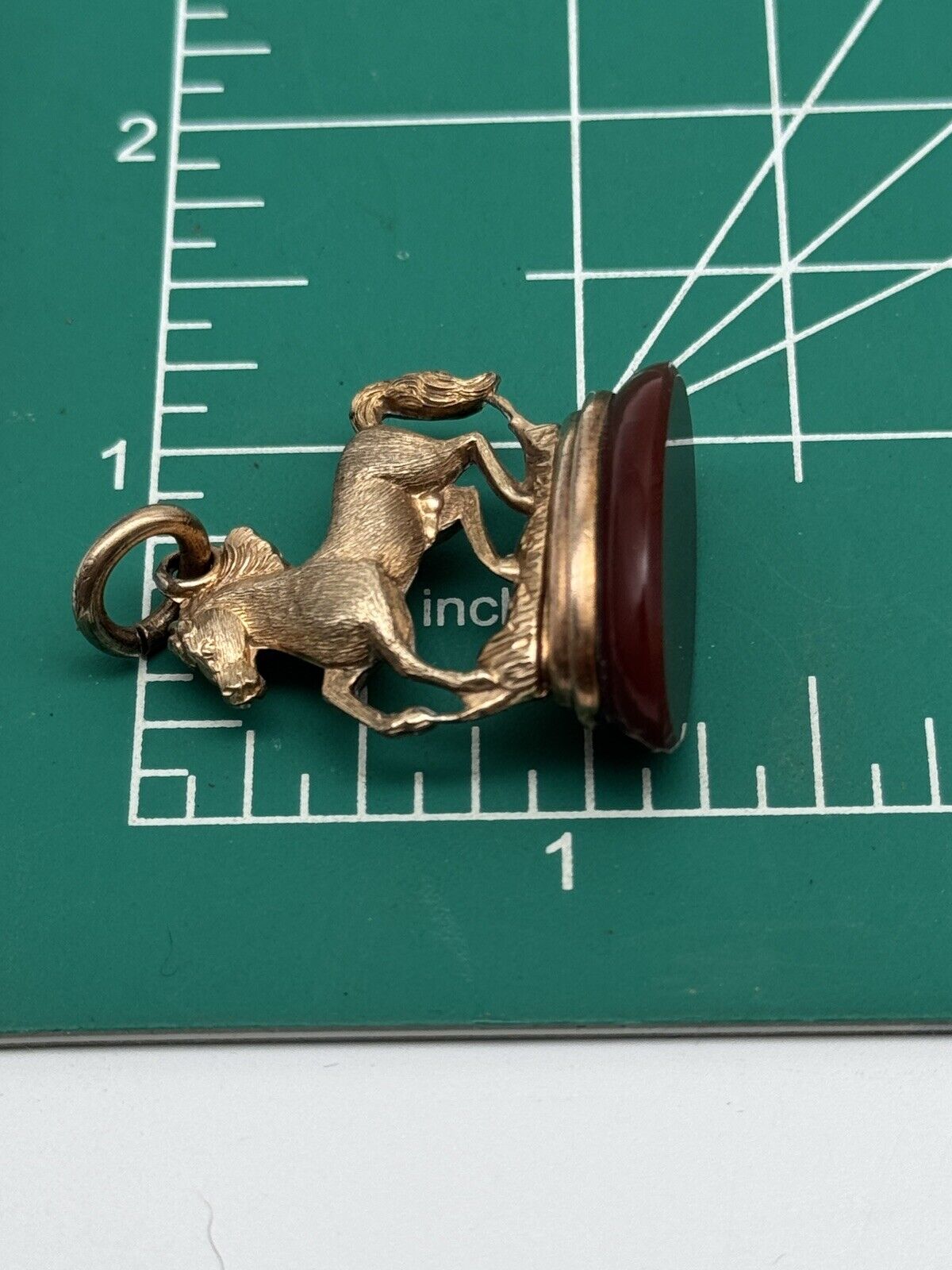Antique Horse Watch Fob On Carnelian Base Victorian Rose Gold Filled