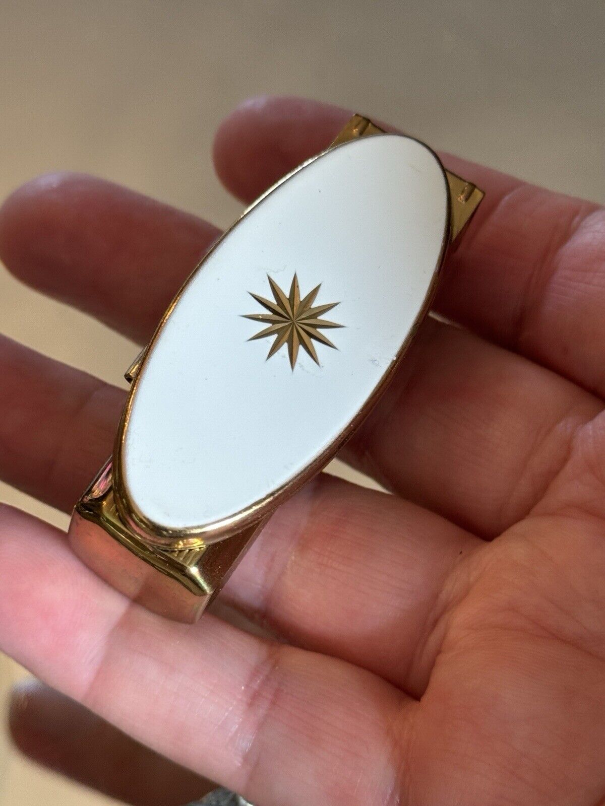 Vintage Stratton Lipstick & Mirror Goldtone White Enamel