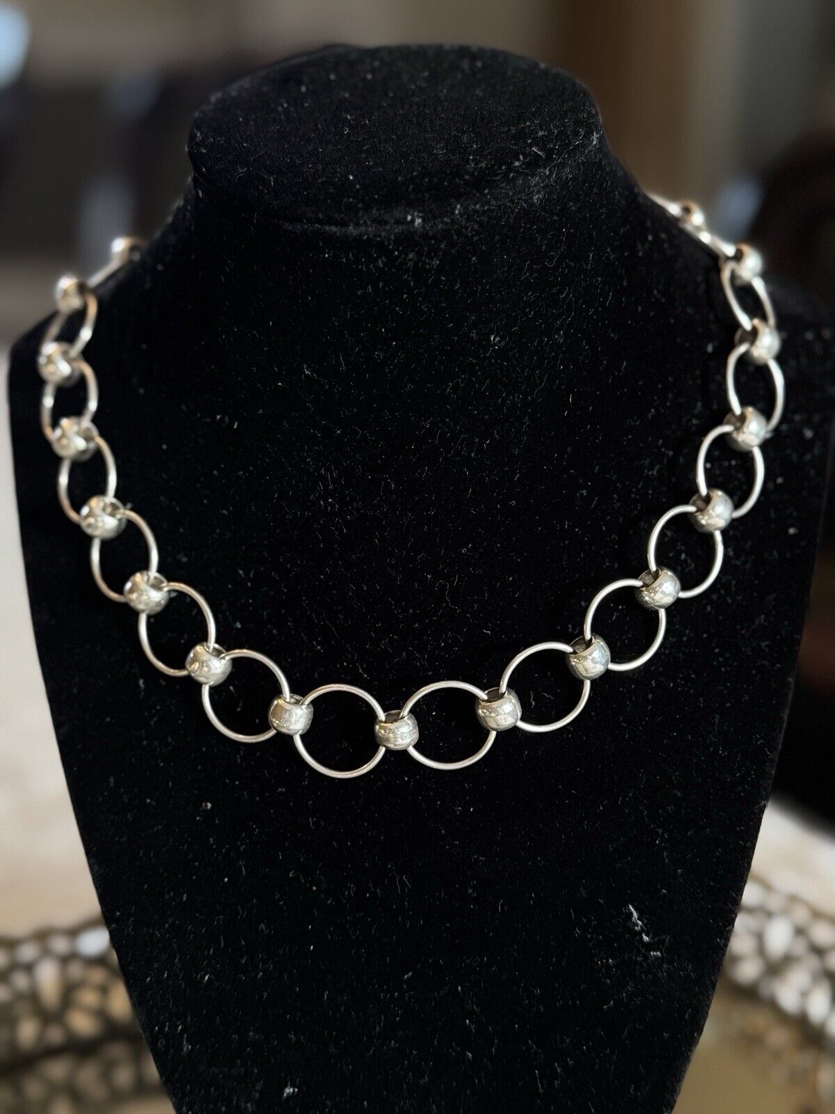 Modernist STERLING Silver 925 Necklace ETERNITY Rings 16.5”