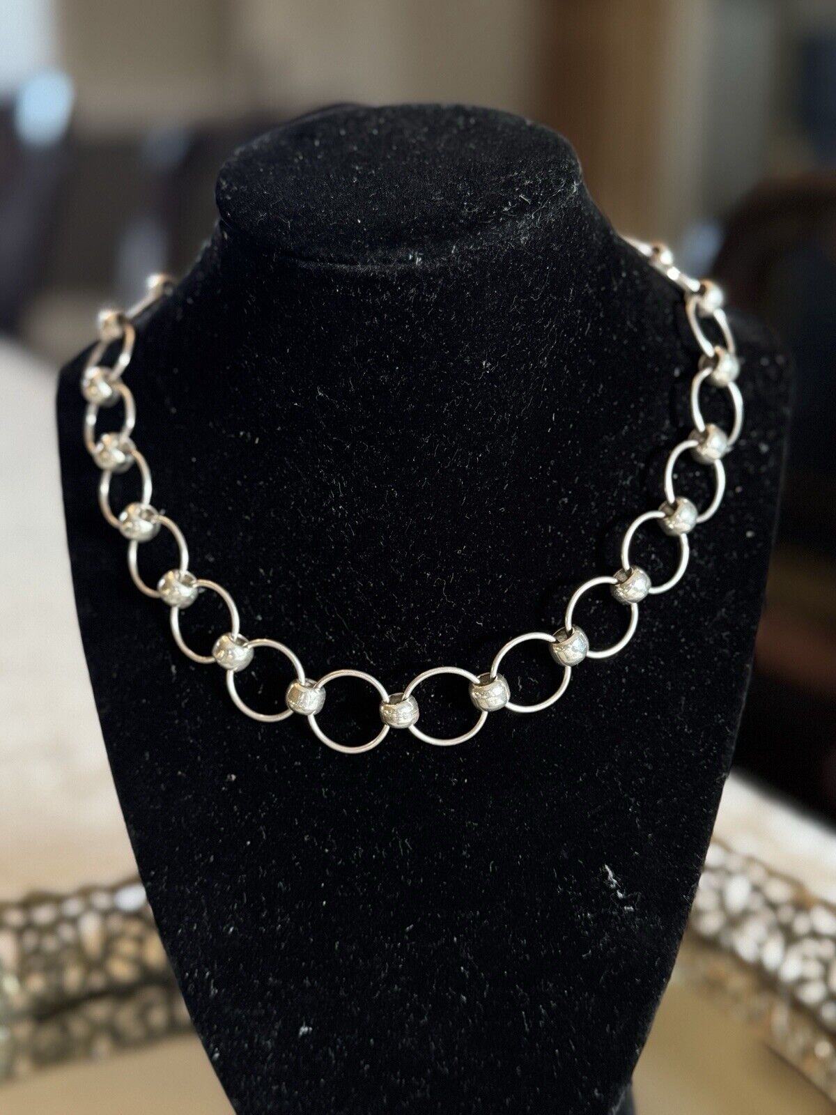 Modernist STERLING Silver 925 Necklace ETERNITY Rings 16.5”
