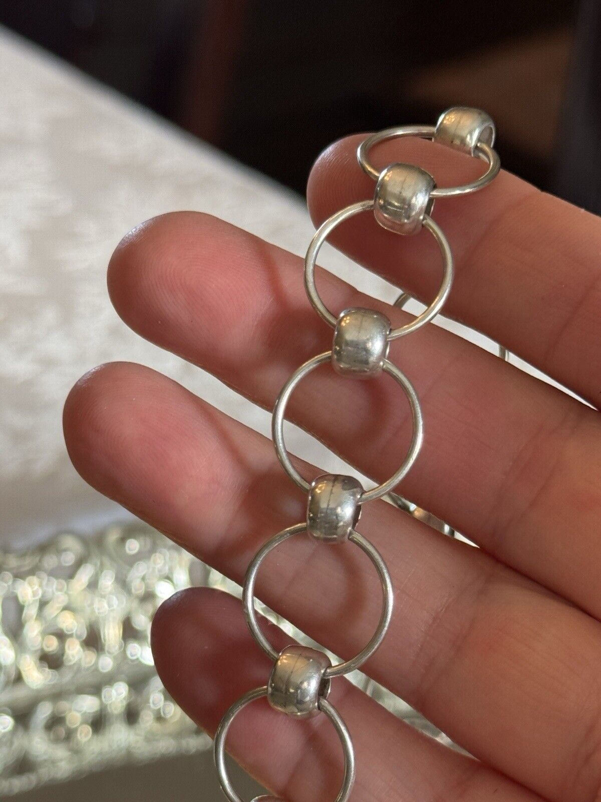 Modernist STERLING Silver 925 Necklace ETERNITY Rings 16.5”