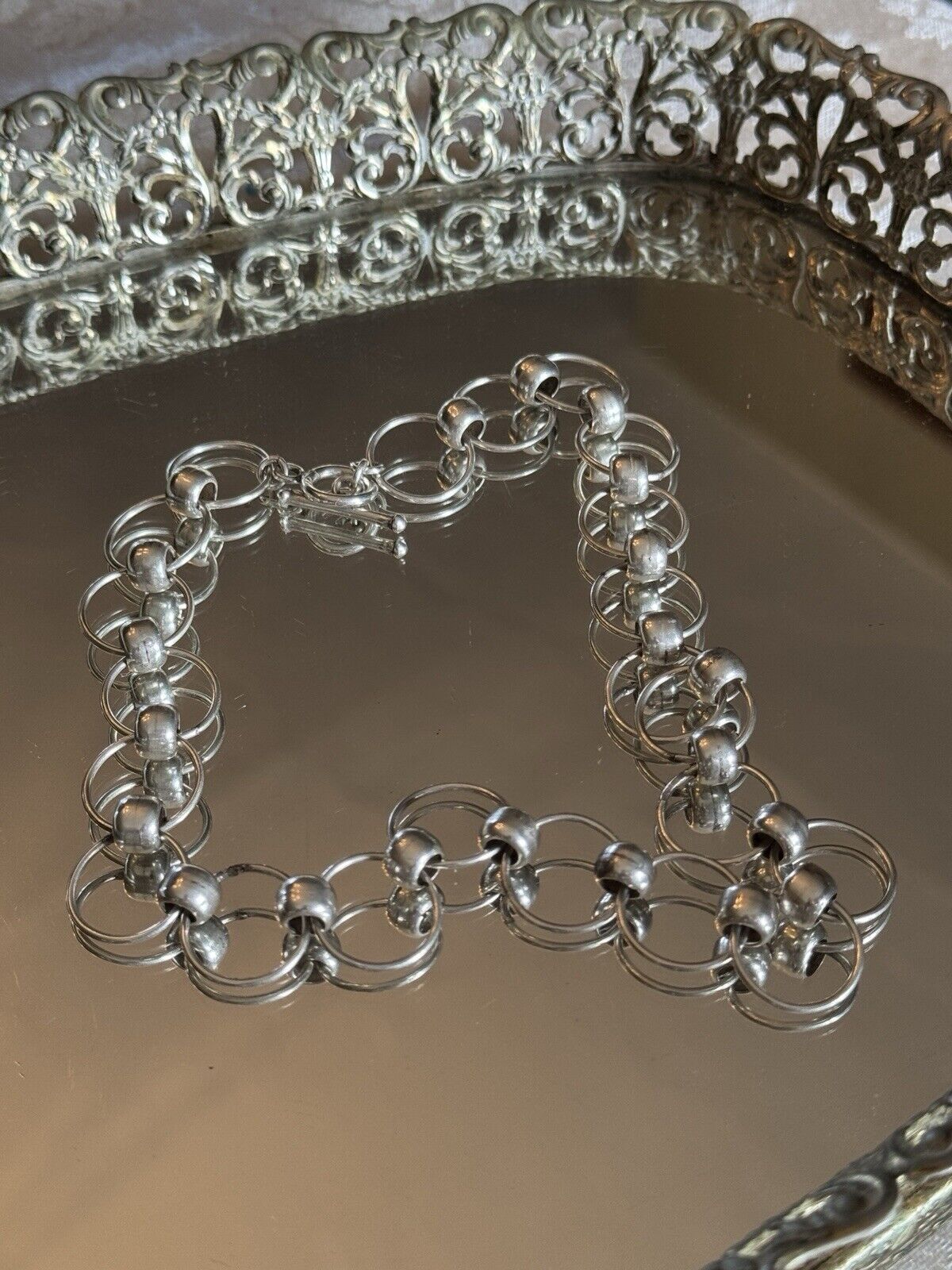 Modernist STERLING Silver 925 Necklace ETERNITY Rings 16.5”