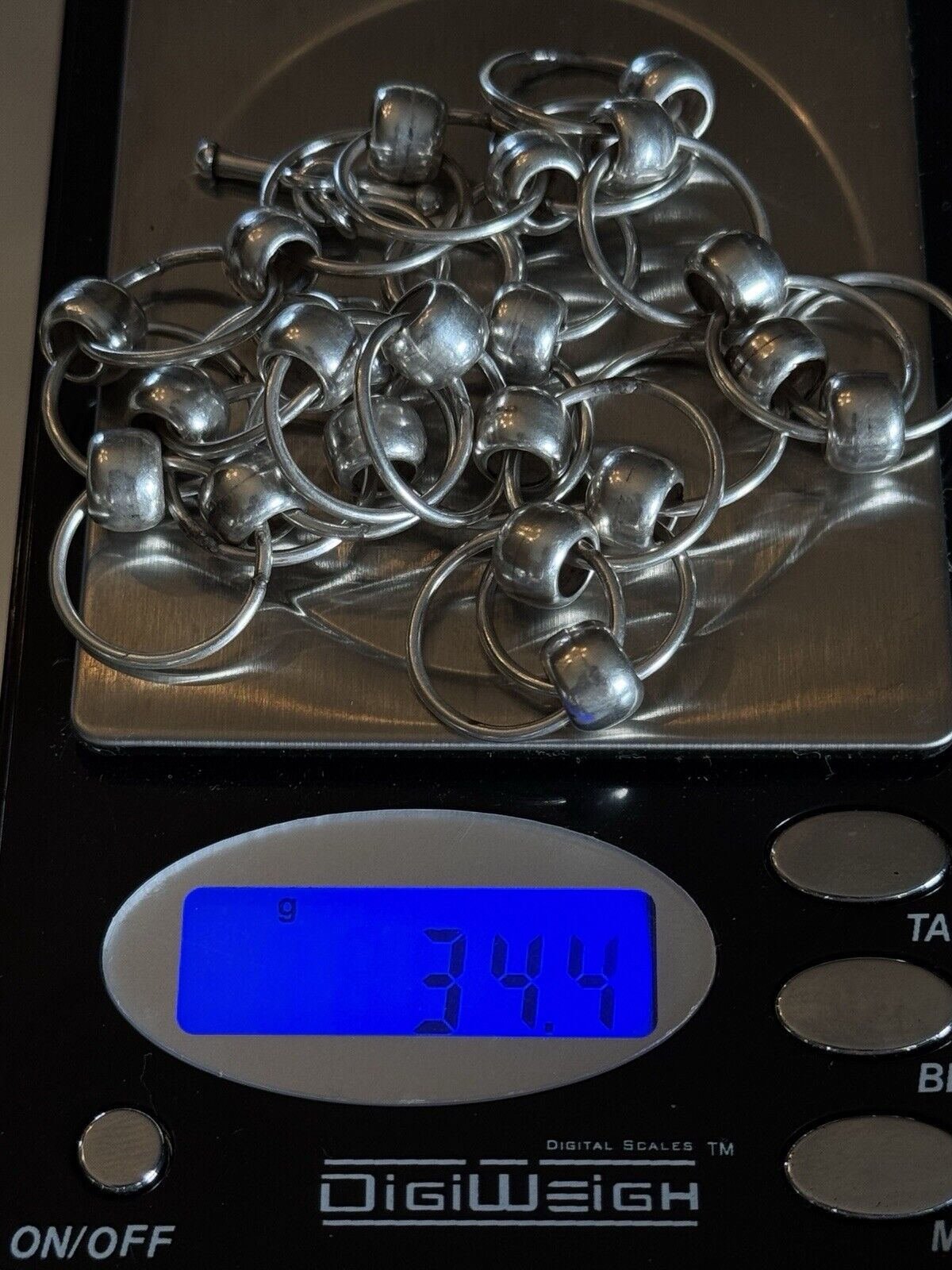 Modernist STERLING Silver 925 Necklace ETERNITY Rings 16.5”