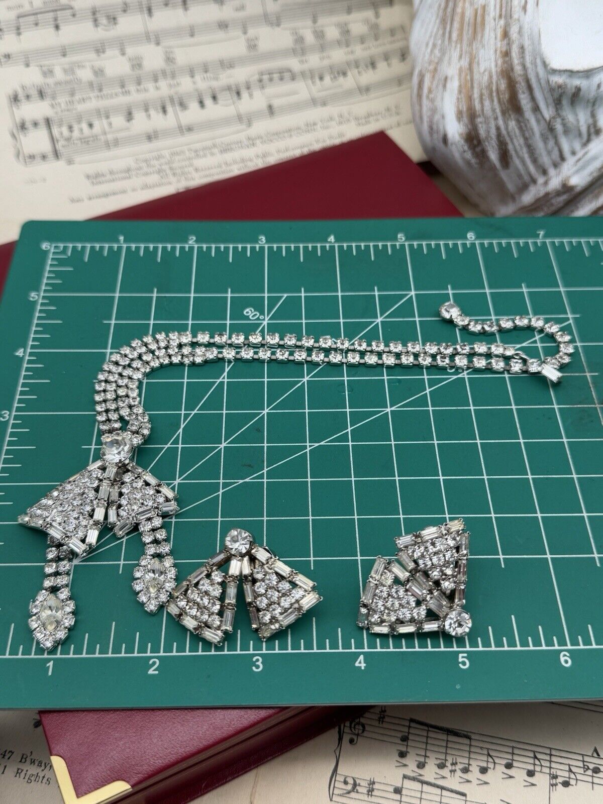Vintage WEISS Demi Parure Choker & Earrings Clear Crystal Rhinestone