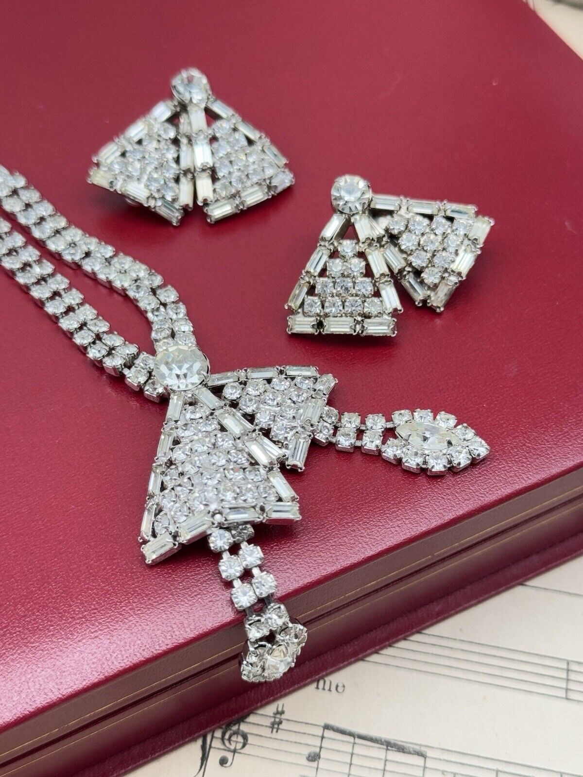Vintage WEISS Demi Parure Choker & Earrings Clear Crystal Rhinestone