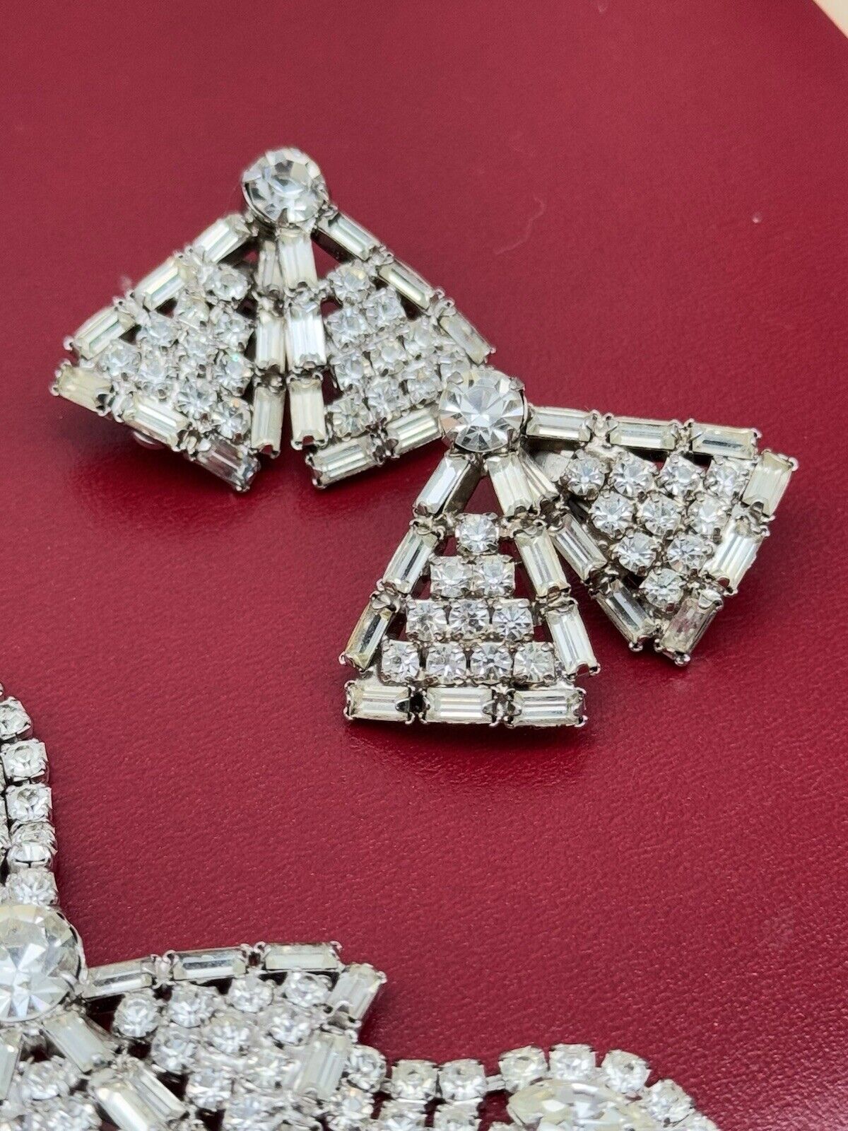 Vintage WEISS Demi Parure Choker & Earrings Clear Crystal Rhinestone