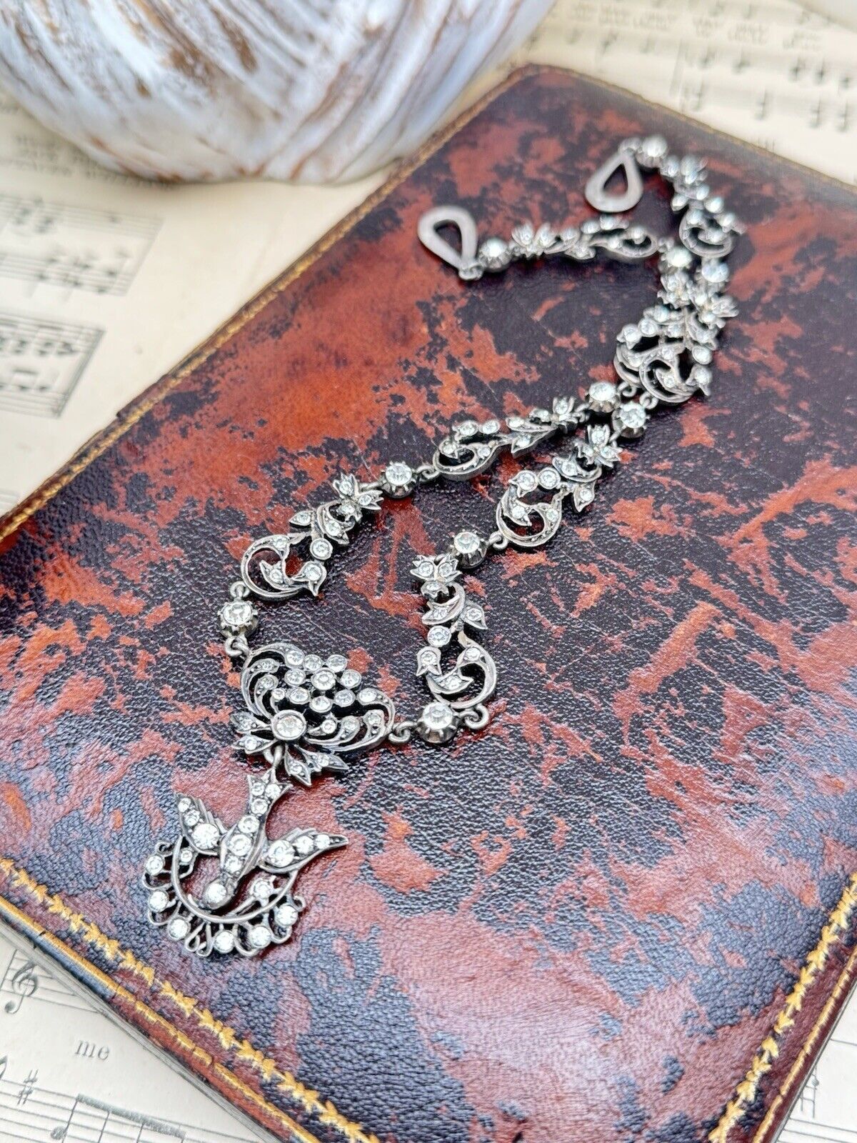 Georgian Style Silver Paste Saint Esprit Necklace Original Loop for Ribbon 16”