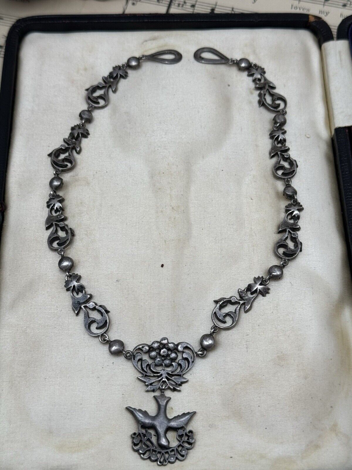 Georgian Style Silver Paste Saint Esprit Necklace Original Loop for Ribbon 16”