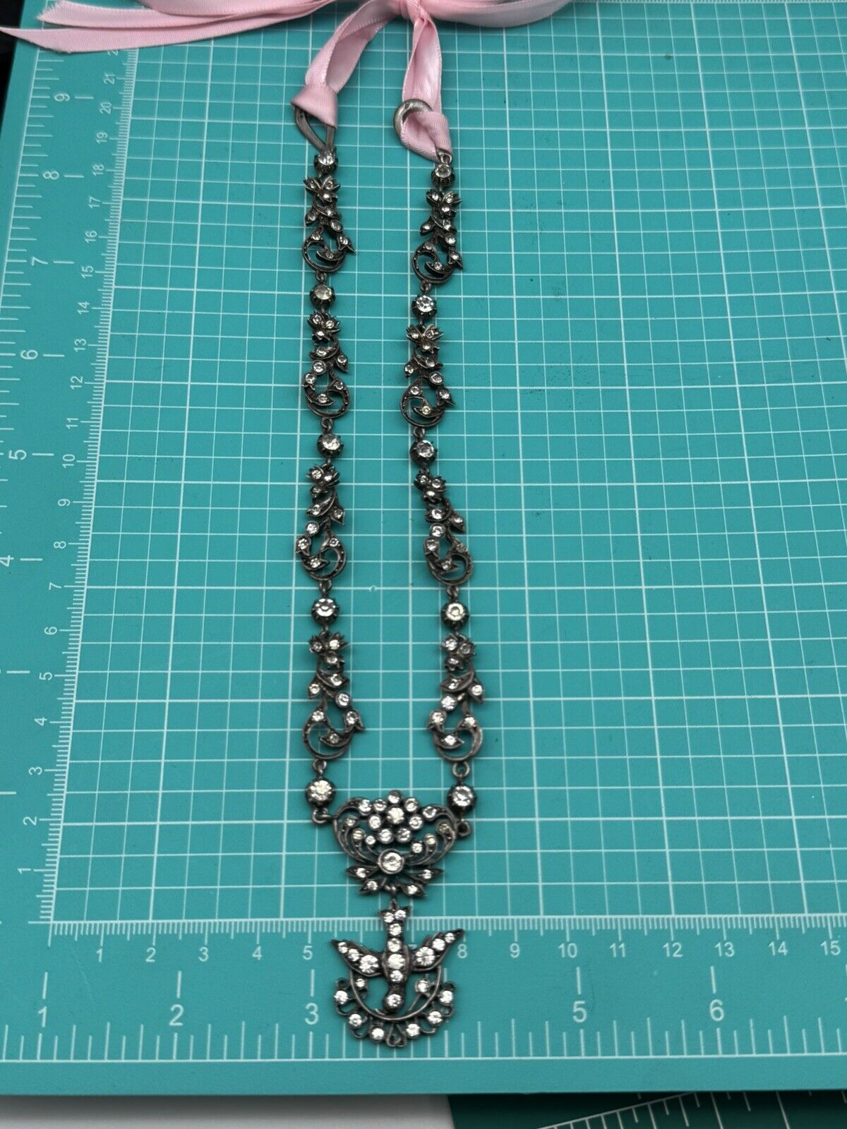 Georgian Style Silver Paste Saint Esprit Necklace Original Loop for Ribbon 16”