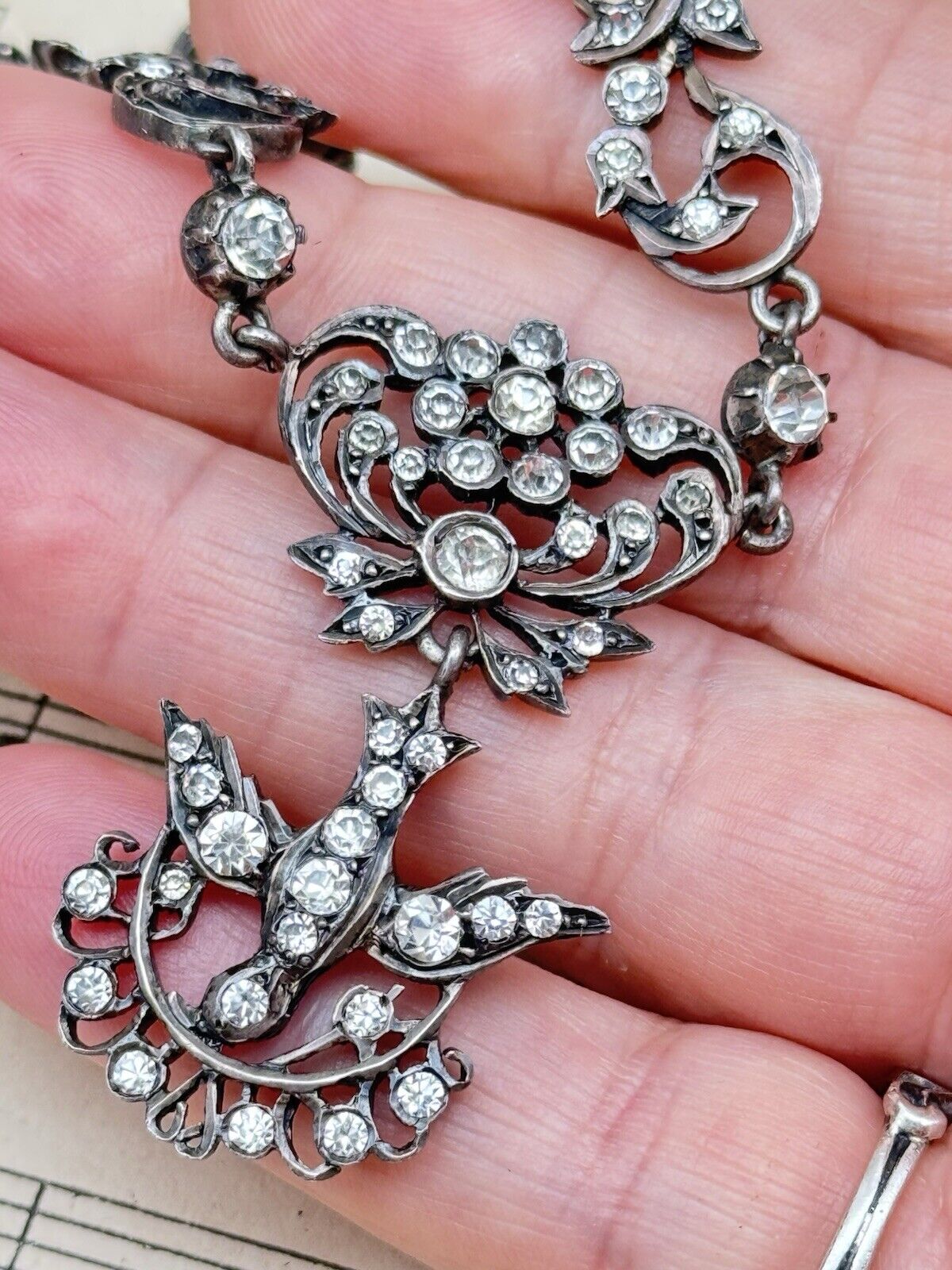 Georgian Style Silver Paste Saint Esprit Necklace Original Loop for Ribbon 16”