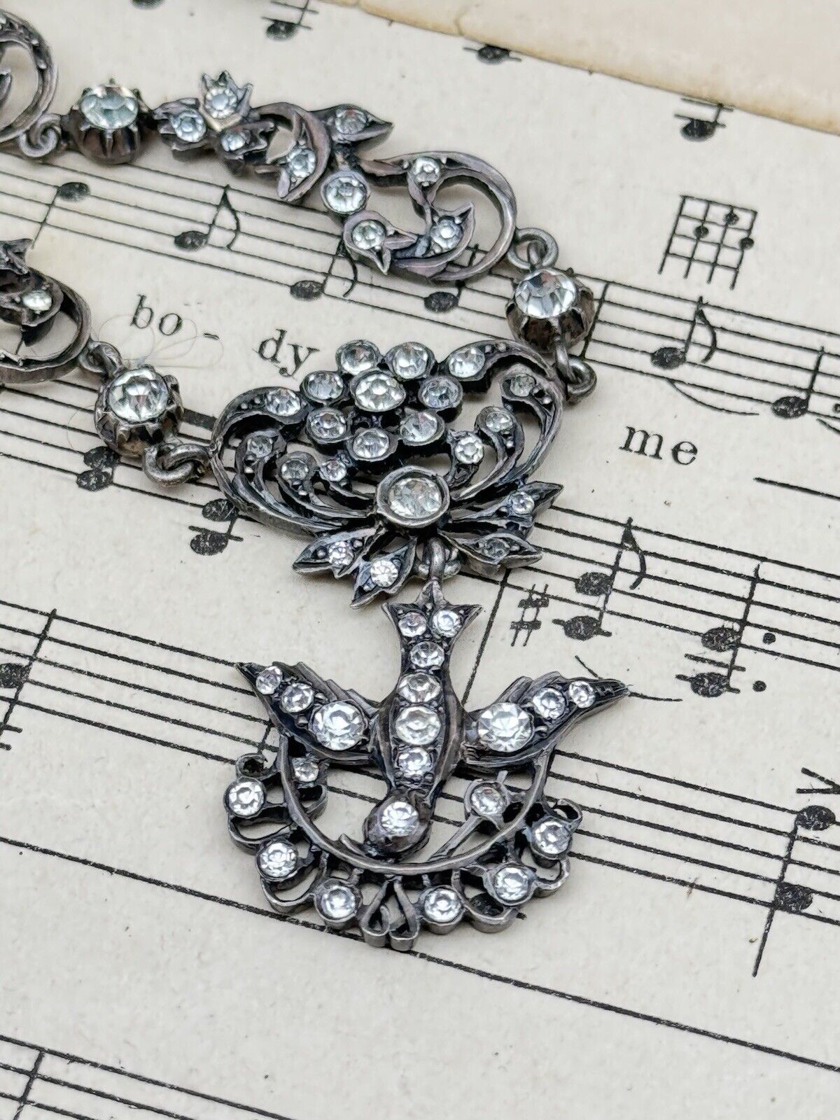 Georgian Style Silver Paste Saint Esprit Necklace Original Loop for Ribbon 16”