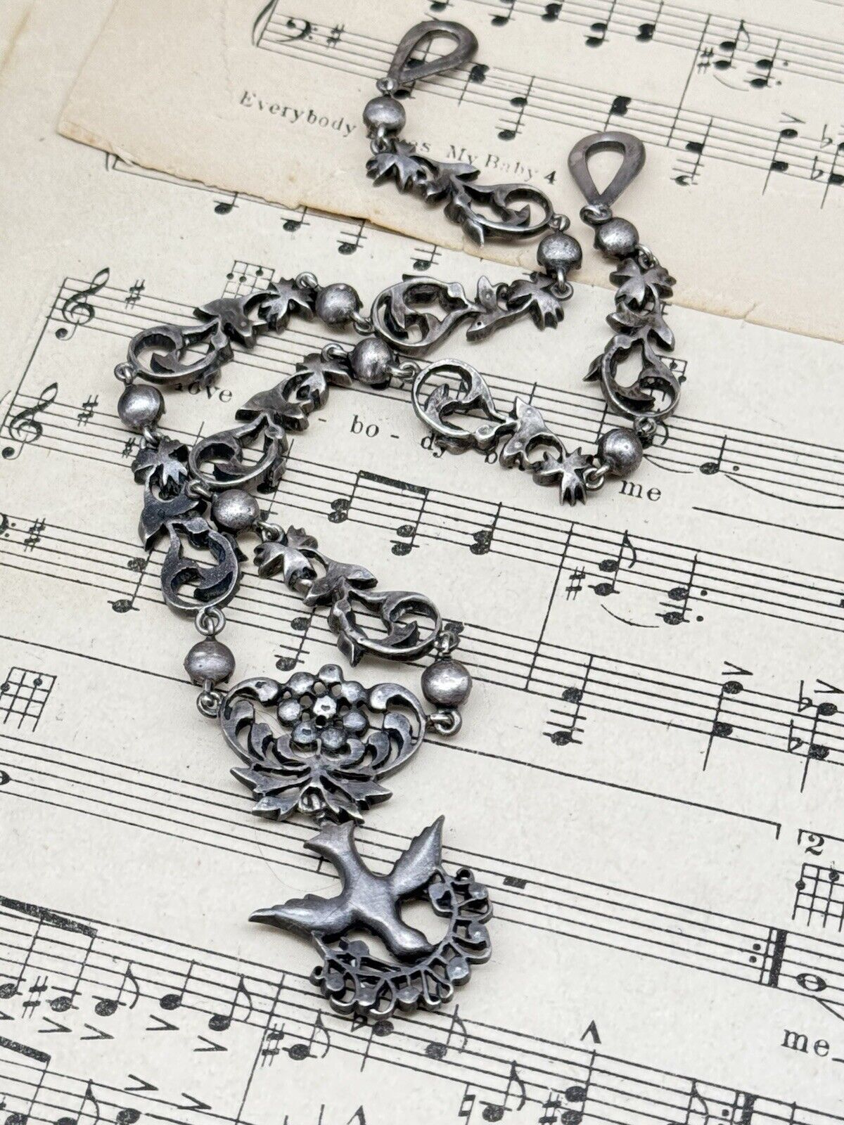 Georgian Style Silver Paste Saint Esprit Necklace Original Loop for Ribbon 16”