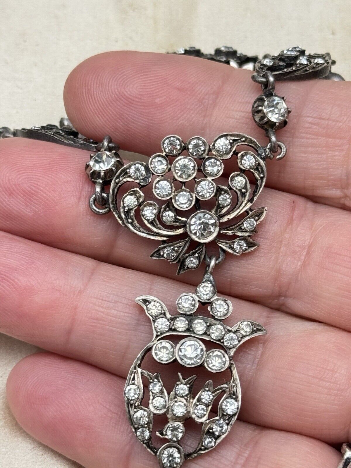 Georgian Style Silver Paste Saint Esprit Necklace Original Loop for Ribbon 16” 2