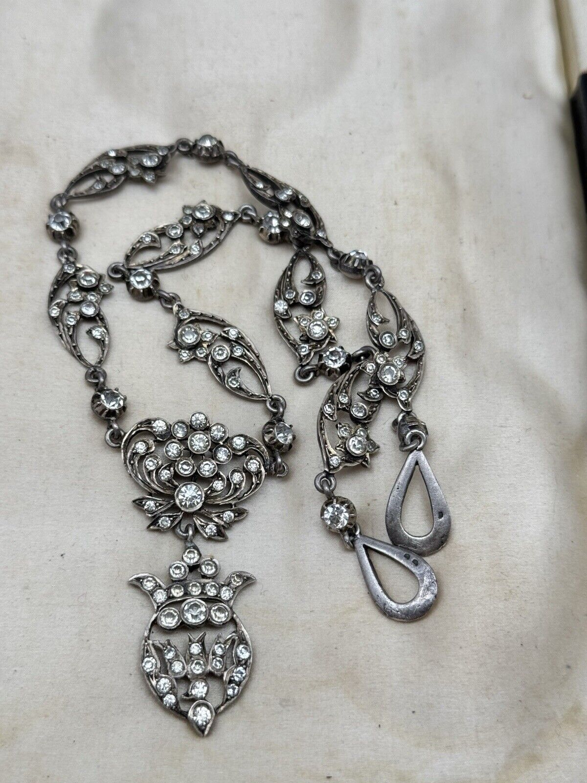 Georgian Style Silver Paste Saint Esprit Necklace Original Loop for Ribbon 16” 2