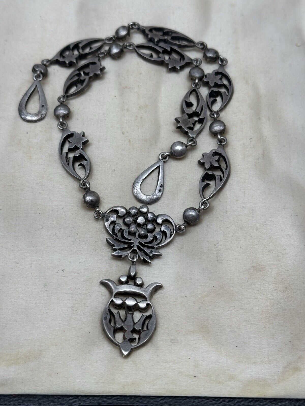 Georgian Style Silver Paste Saint Esprit Necklace Original Loop for Ribbon 16” 2