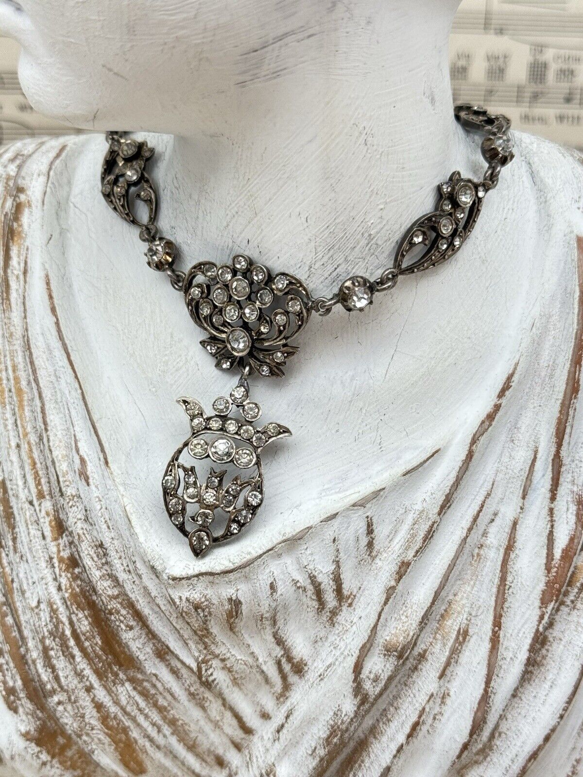 Georgian Style Silver Paste Saint Esprit Necklace Original Loop for Ribbon 16” 2