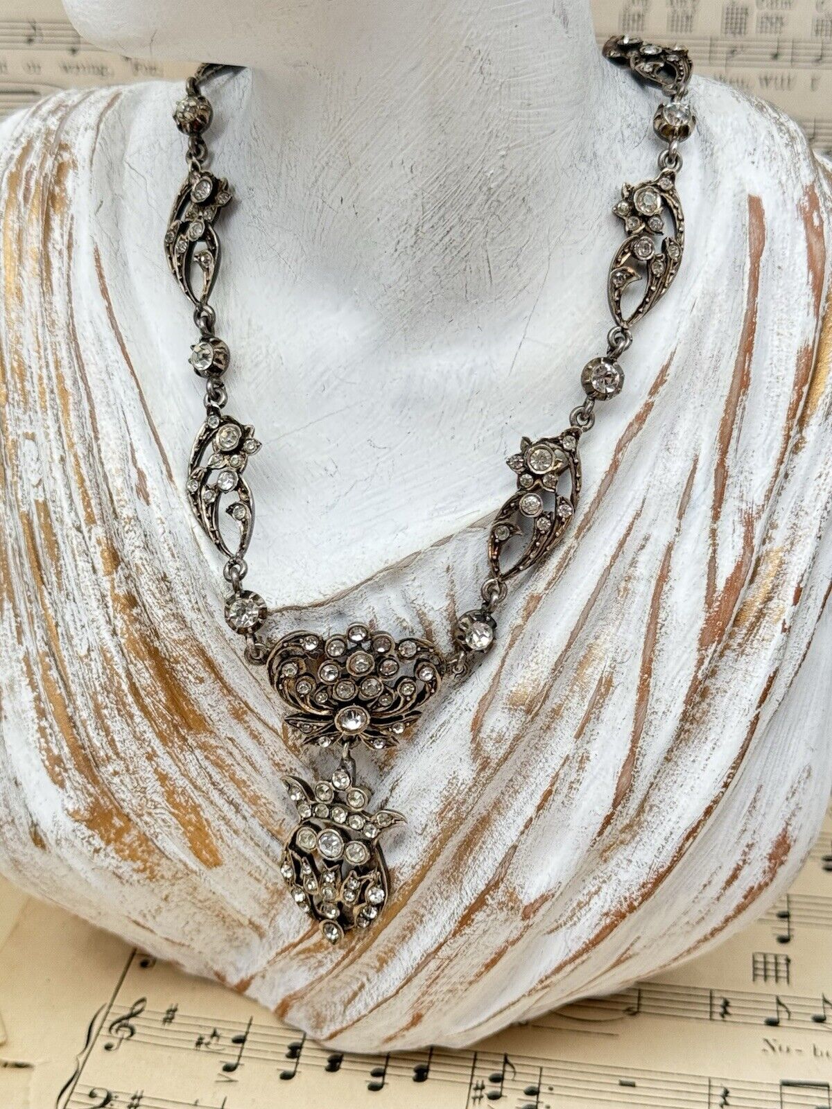 Georgian Style Silver Paste Saint Esprit Necklace Original Loop for Ribbon 16” 2