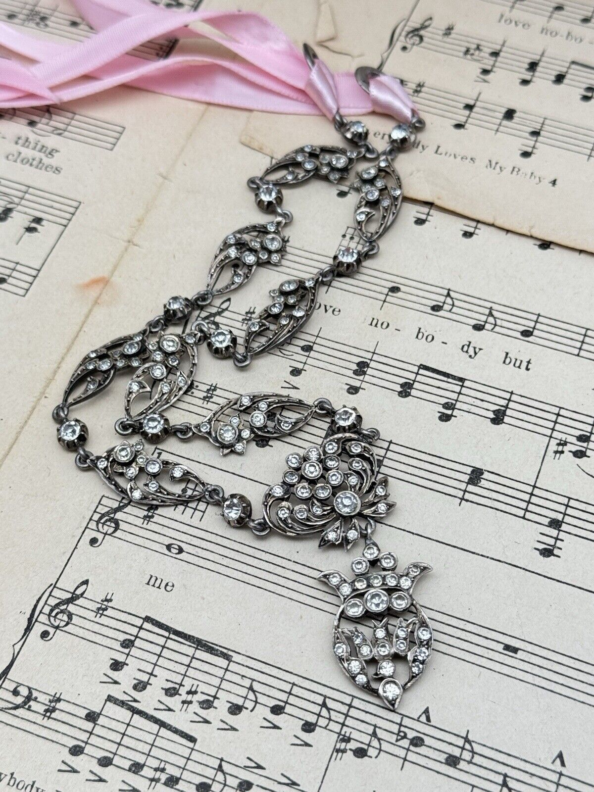 Georgian Style Silver Paste Saint Esprit Necklace Original Loop for Ribbon 16” 2
