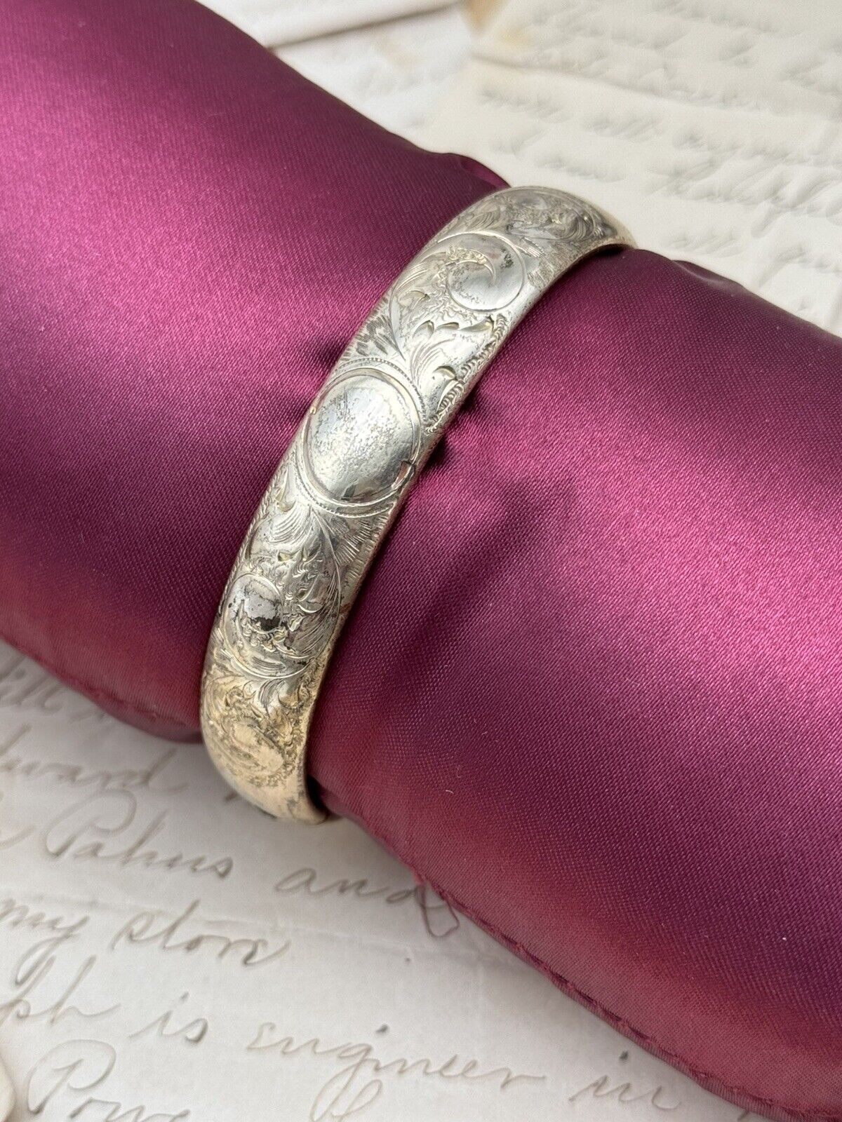 Antique Victorian GOLD FILLED Bangle Scroll Design Signed EMC. NO Monogram
