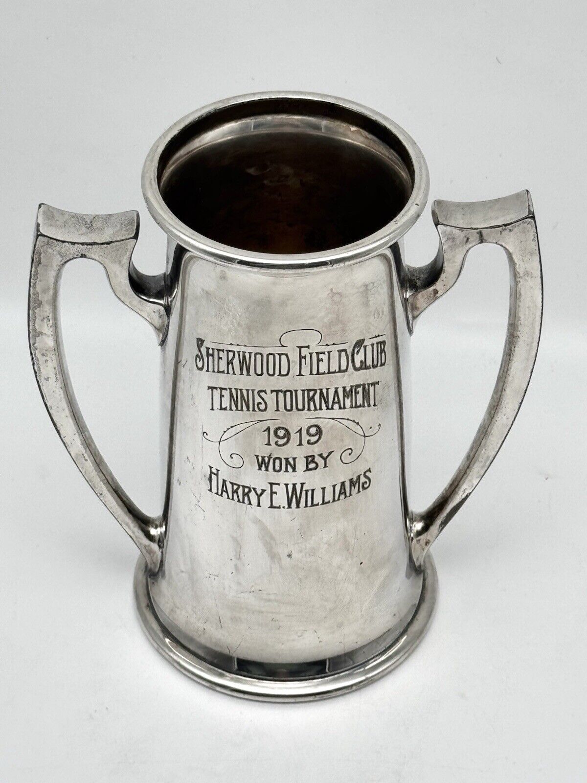 1919 ART NOUVEAUX Loving Cup Sherwood Field Club Tennis Tournament Trophy Silver Plate