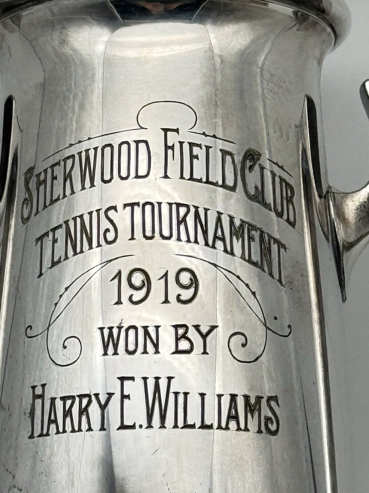 1919 ART NOUVEAUX Loving Cup Sherwood Field Club Tennis Tournament Trophy Silver Plate