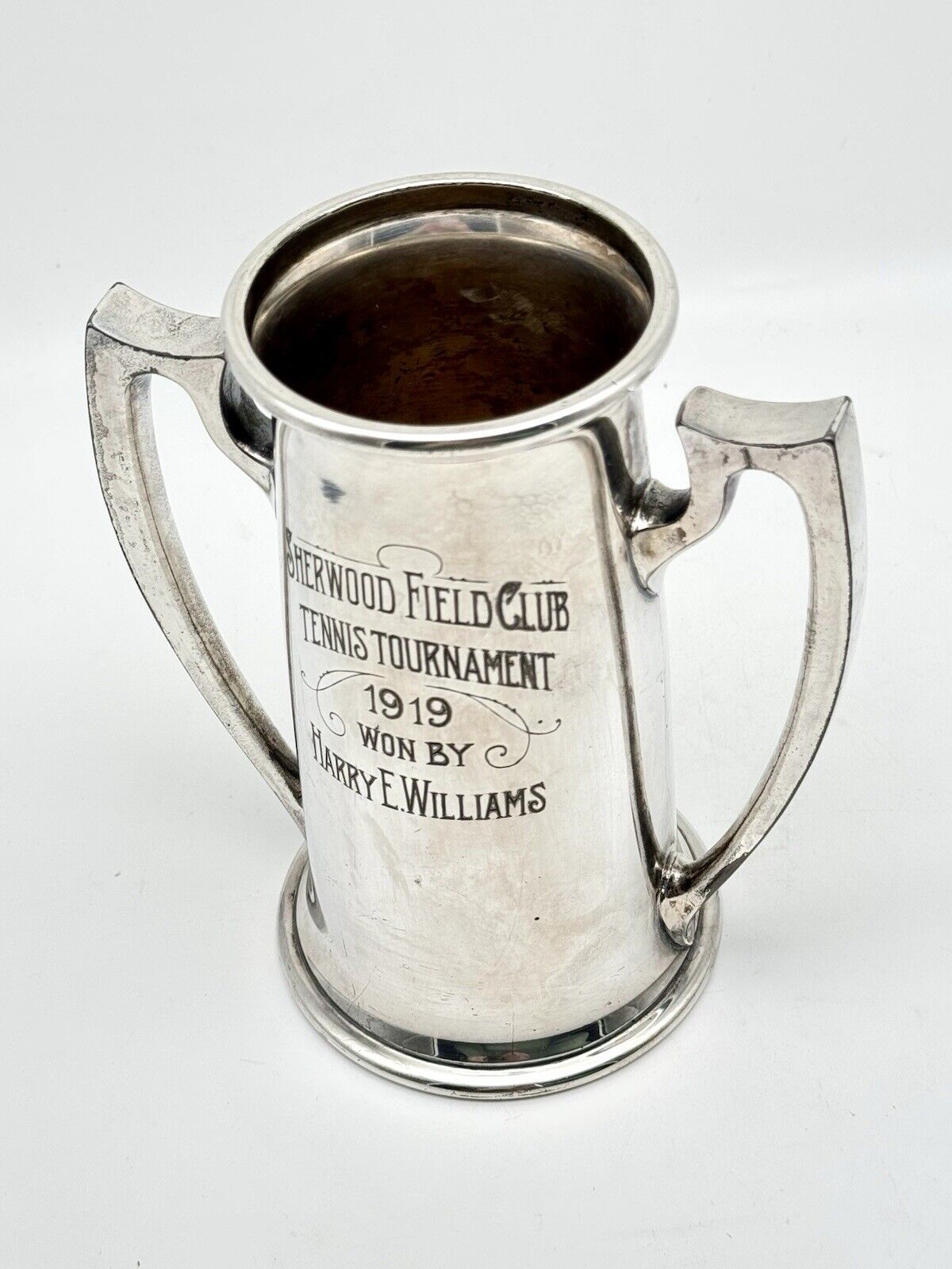 1919 ART NOUVEAUX Loving Cup Sherwood Field Club Tennis Tournament Trophy Silver Plate