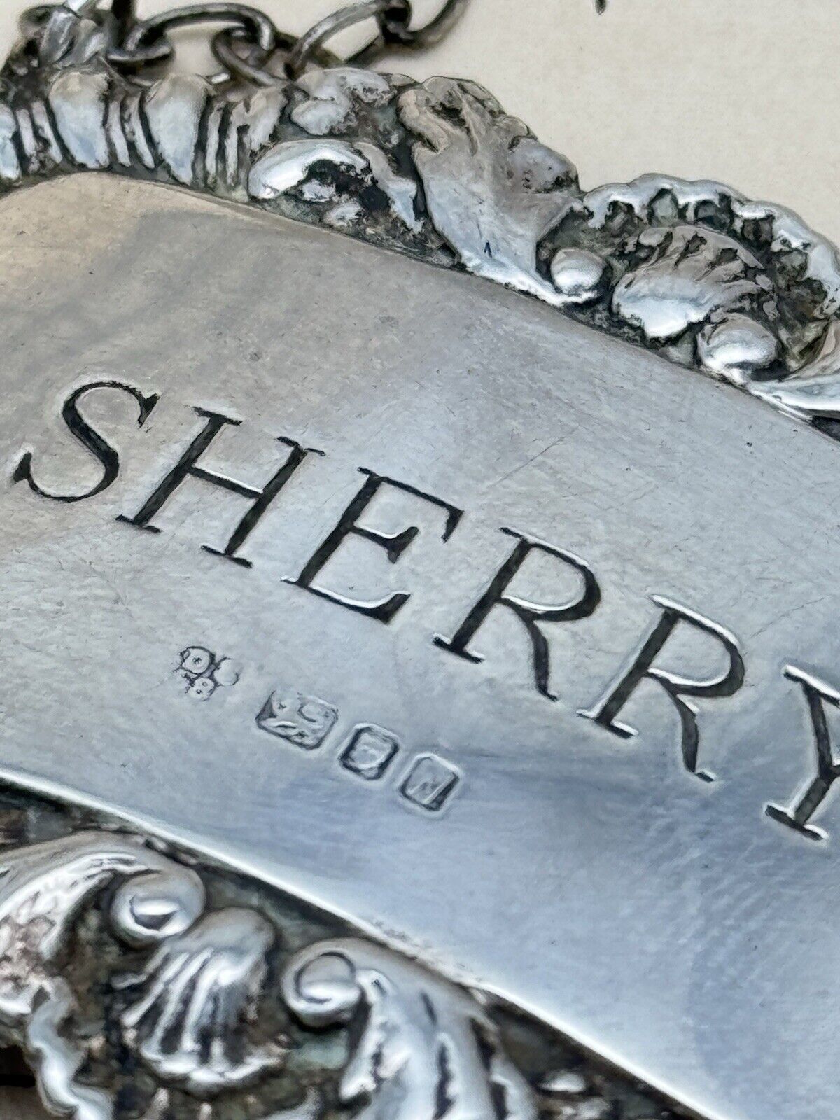 Sherry Bottle Label Tag STERLING Silver English Sheffield