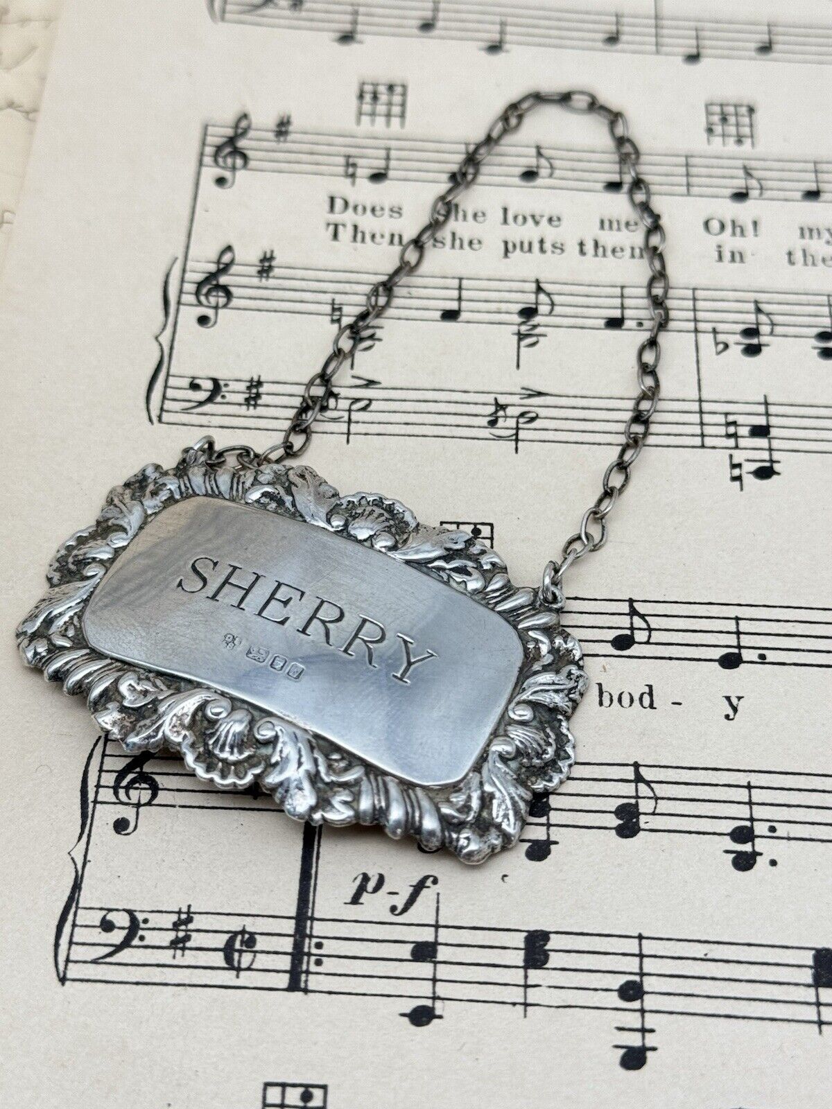 Sherry Bottle Label Tag STERLING Silver English Sheffield