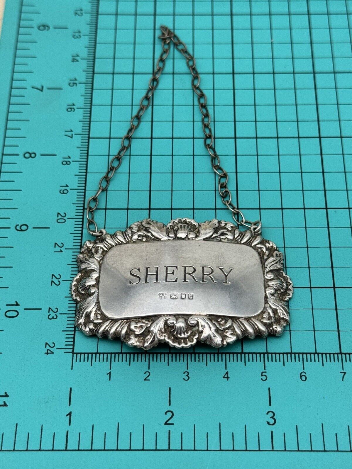 Sherry Bottle Label Tag STERLING Silver English Sheffield