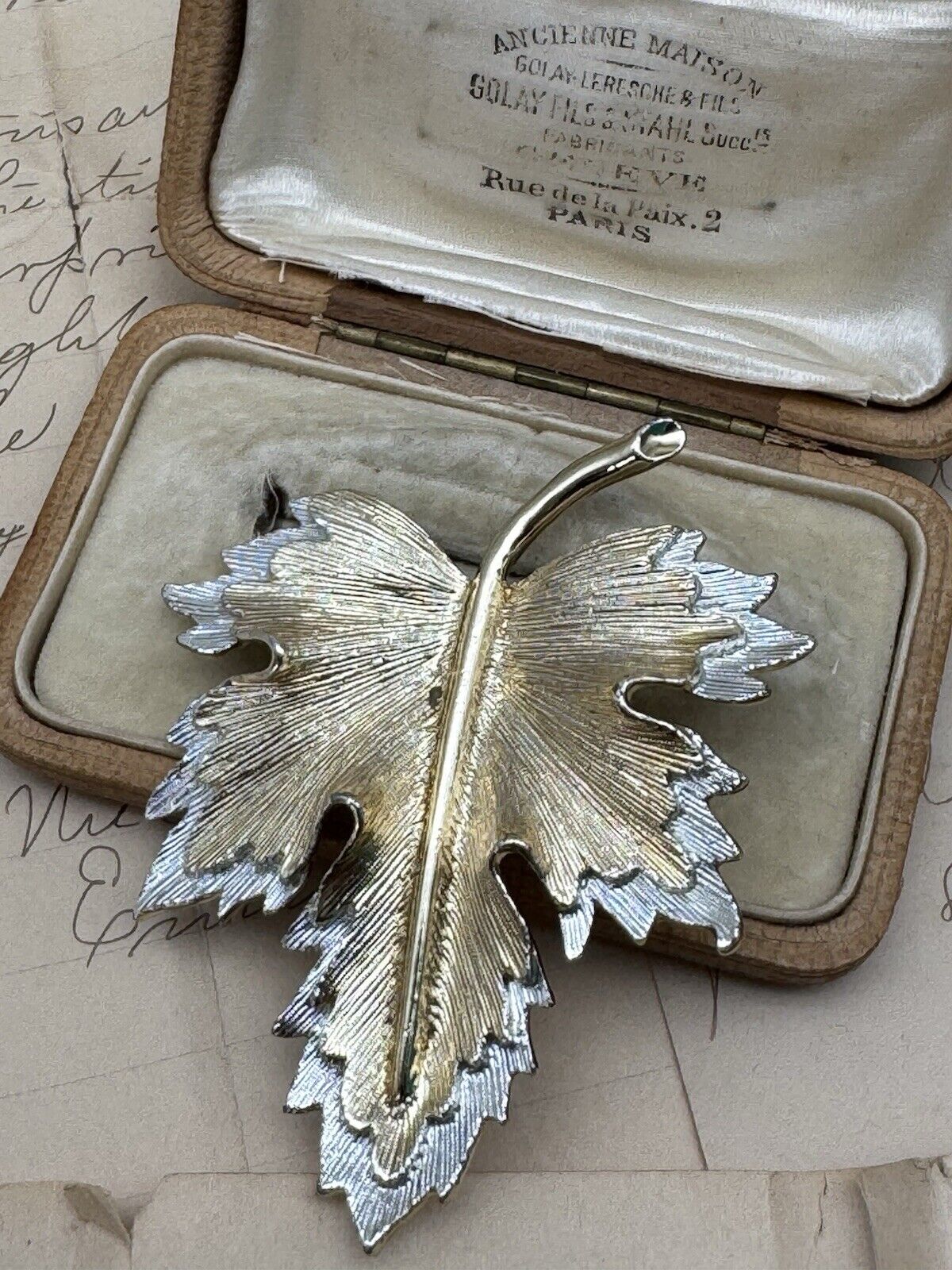 Vintage SARAH COVENTRY Textured Silver-Goldtone LEAF PIN BROOCH