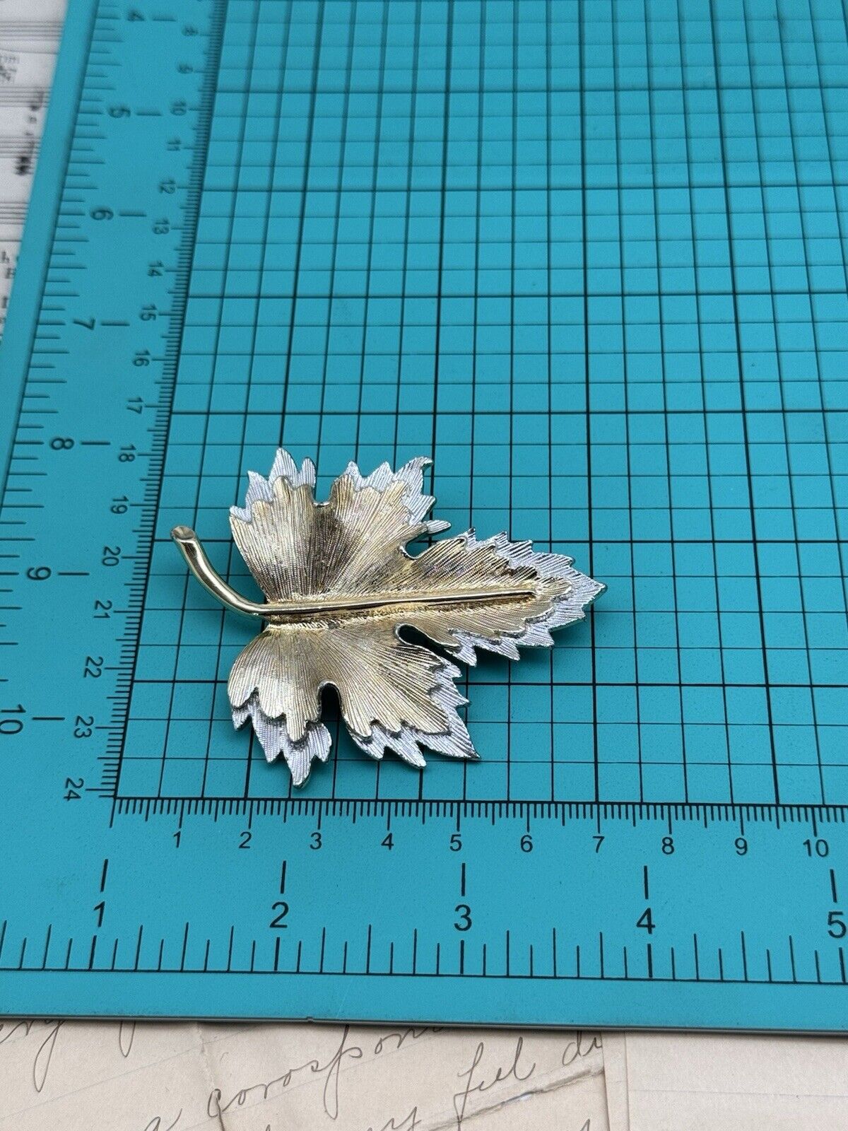 Vintage SARAH COVENTRY Textured Silver-Goldtone LEAF PIN BROOCH