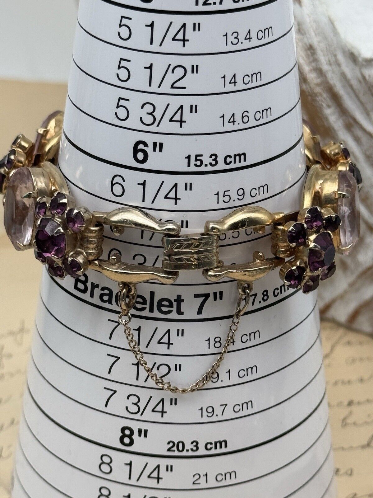 VTG Juliana Bracelet 5 Link Purple Pink Rhinestone Flower Verified #1310