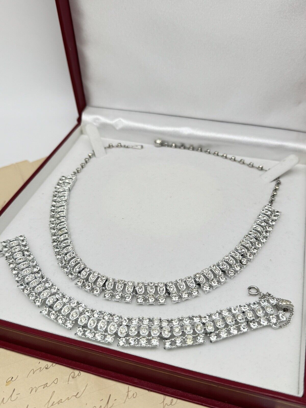 Vintage SIGNED Sarah Coventry Demi Parure Silvertone Clear Rhinestone