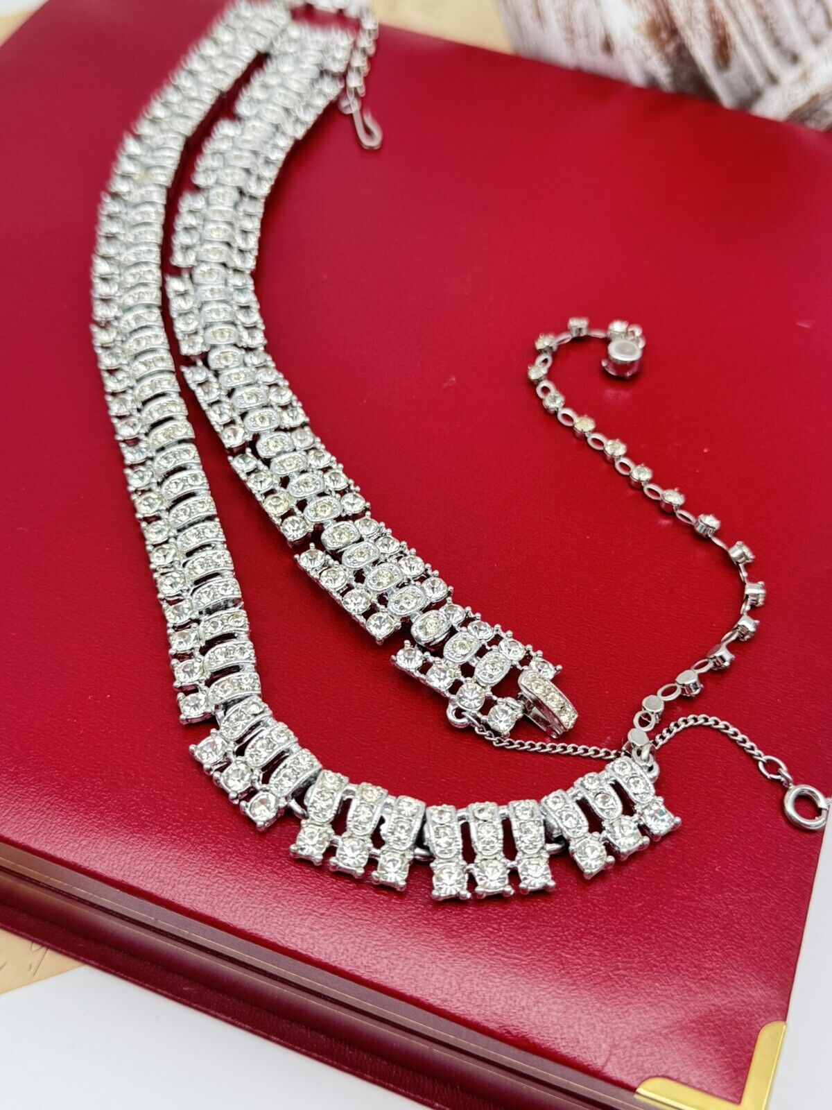 Vintage SIGNED Sarah Coventry Demi Parure Silvertone Clear Rhinestone