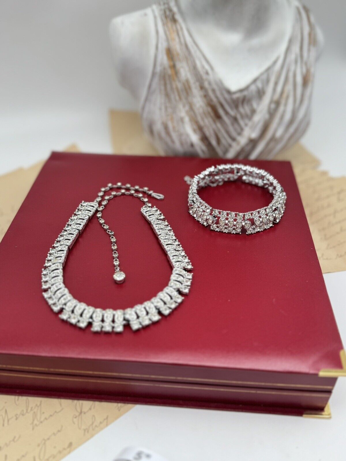 Vintage SIGNED Sarah Coventry Demi Parure Silvertone Clear Rhinestone