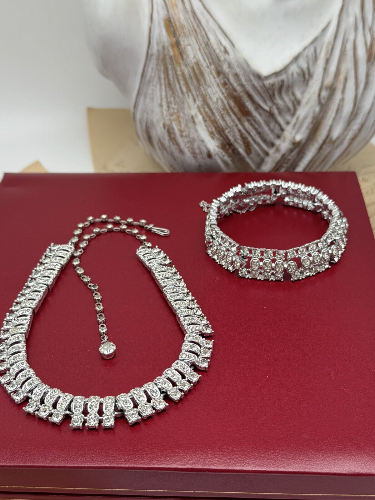 Vintage SIGNED Sarah Coventry Demi Parure Silvertone Clear Rhinestone