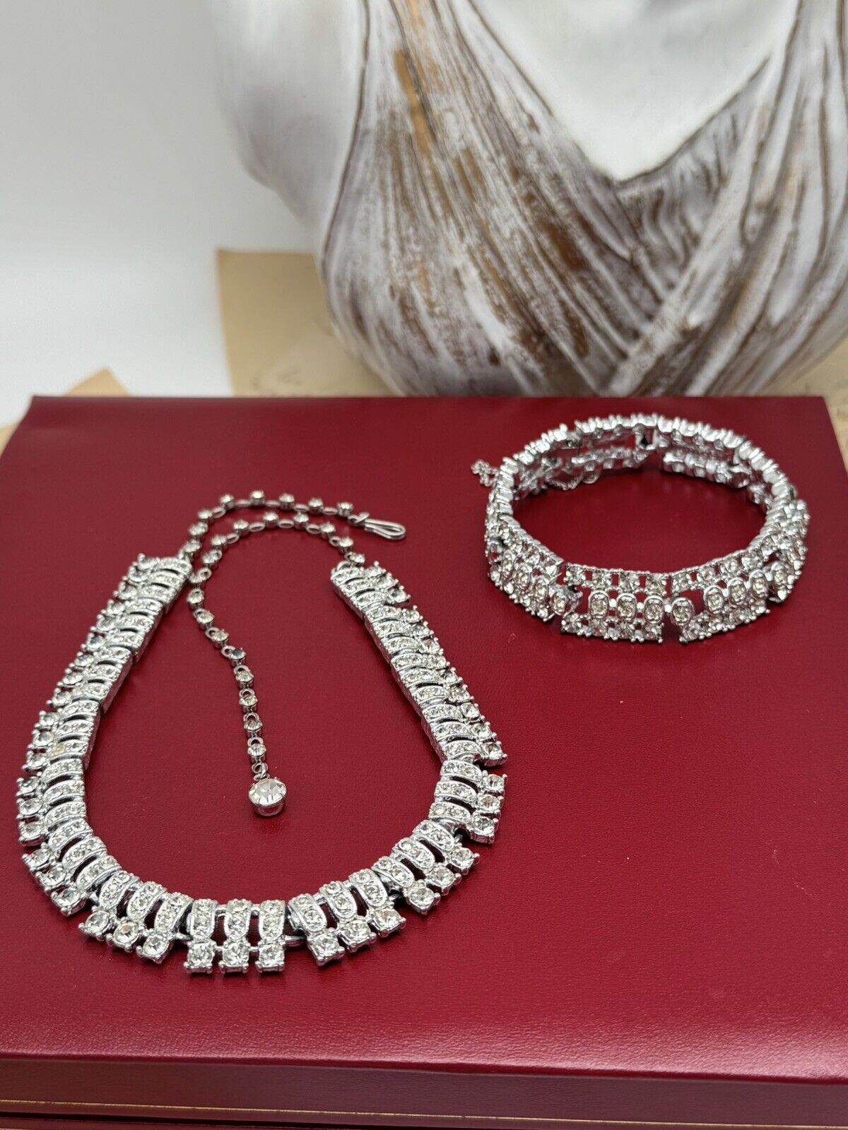 Vintage SIGNED Sarah Coventry Demi Parure Silvertone Clear Rhinestone