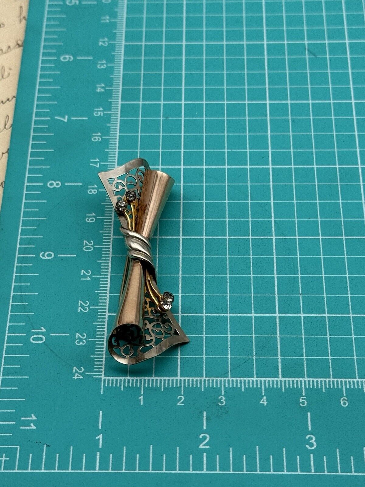 Vintage Brooch 12K ROSE & WHITE Gold-Filled Art Deco VAN DELL SIGNED