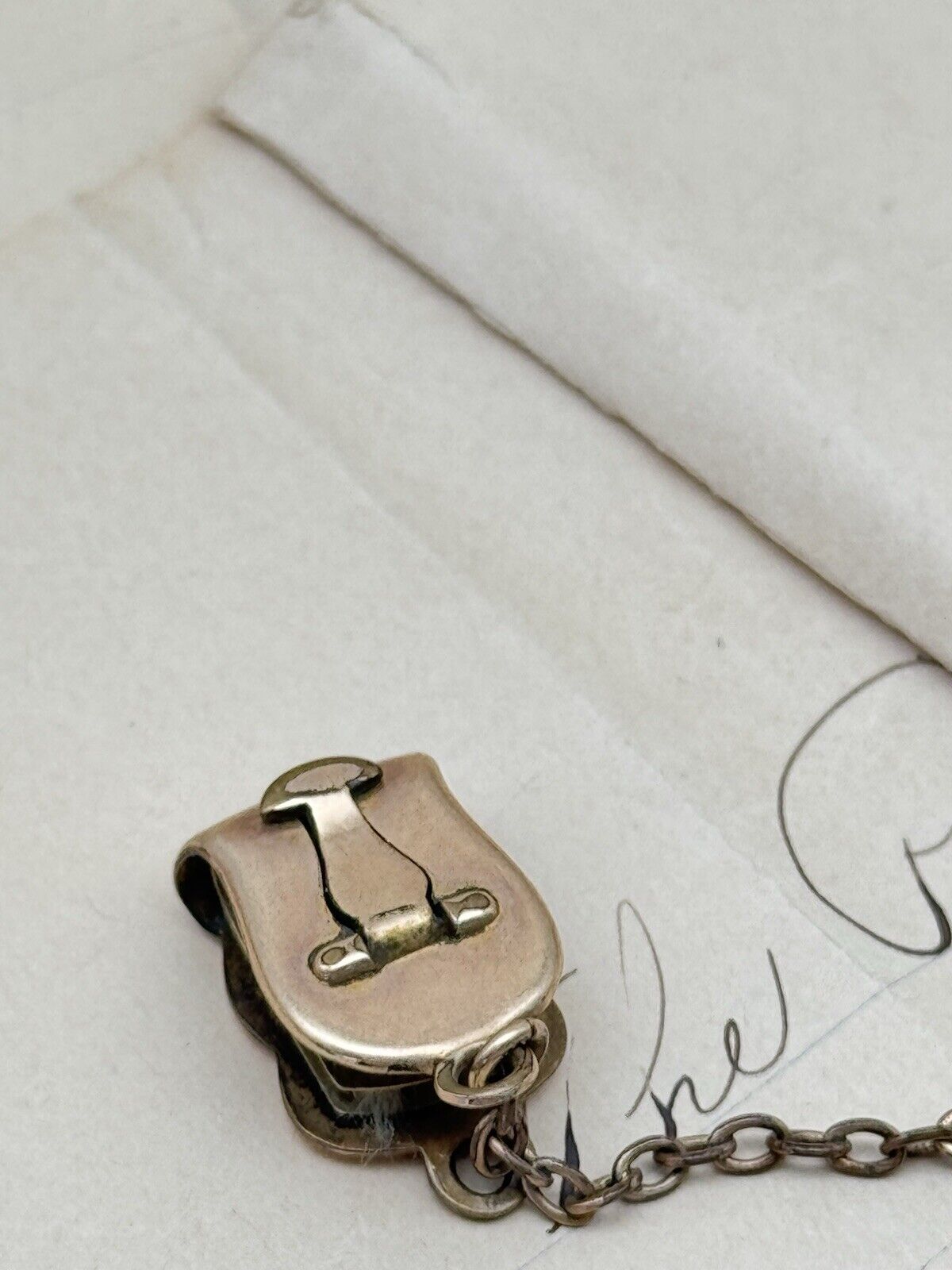 Antique Gold-Filled Pocket Watch Chain Clip Signed JFSS Ca. 5.5”