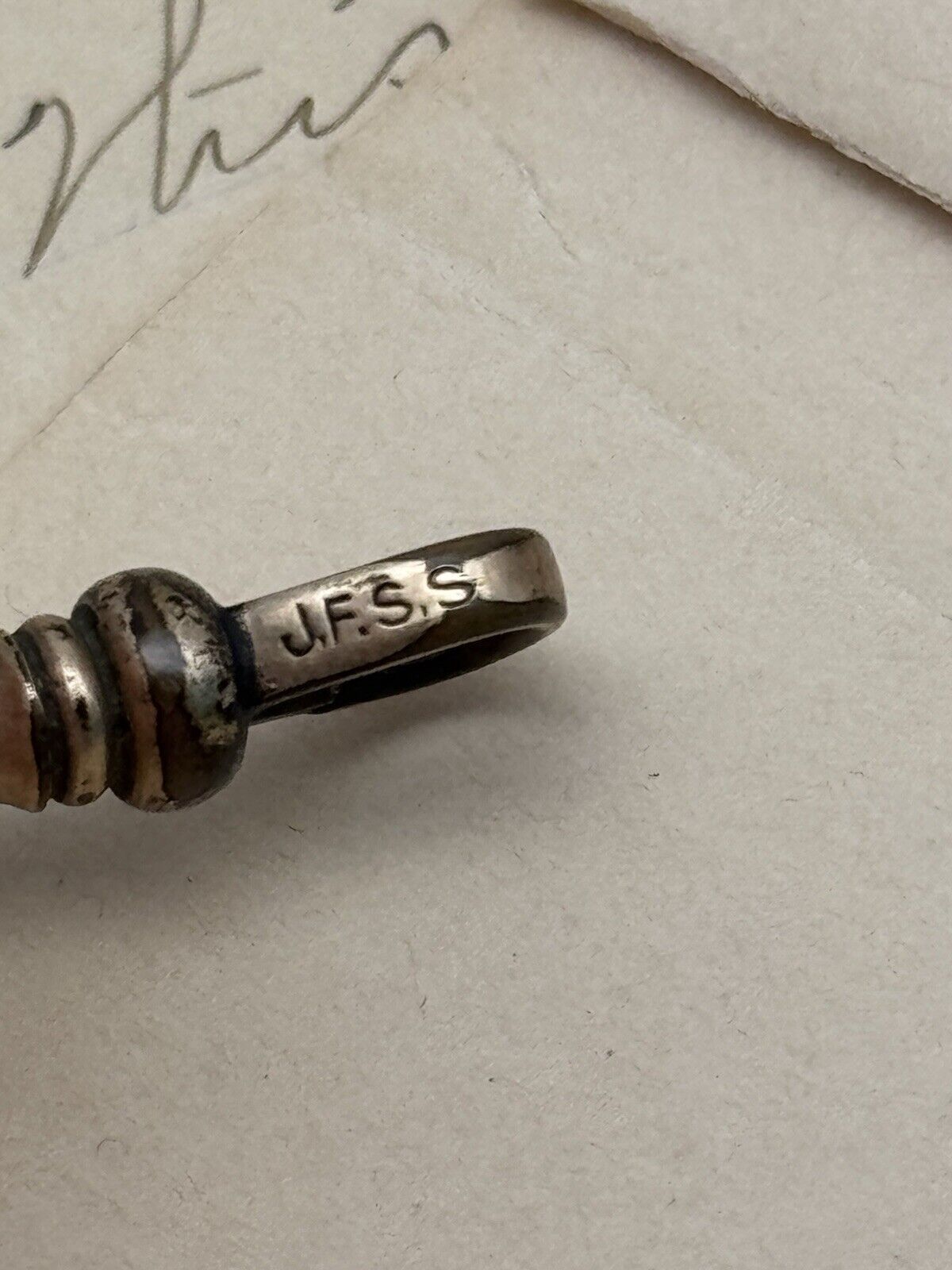 Antique Gold-Filled Pocket Watch Chain Clip Signed JFSS Ca. 5.5”