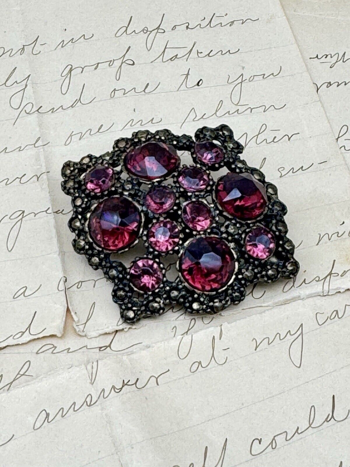 Vintage Antique Style Purple Rhinestone Brooch ESTATE FIND